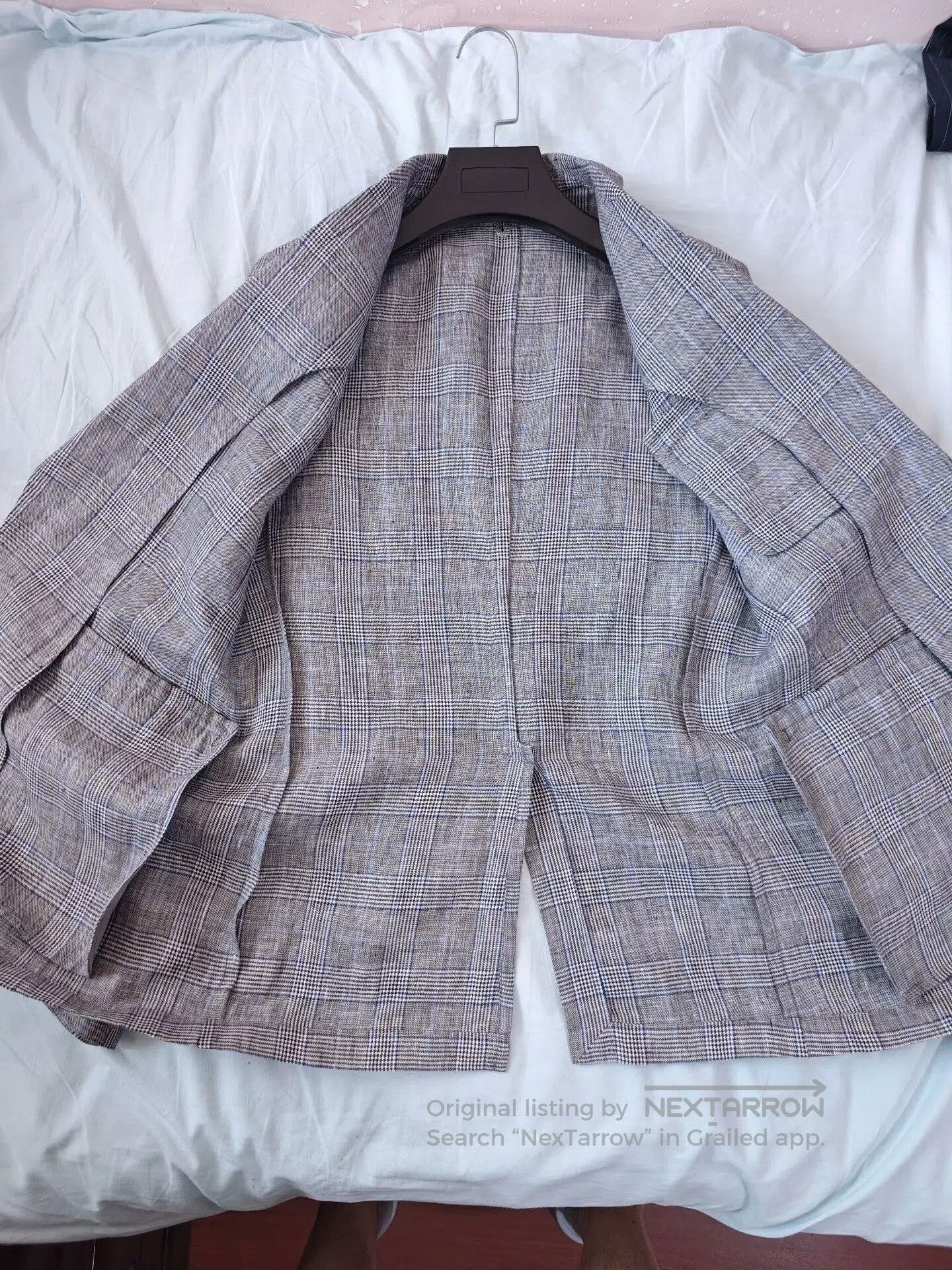 Japanese Brand Custom Gray Blue Plaid Linen Blazer. Size US M / EU 48-50 / 2 - 6 Thumbnail