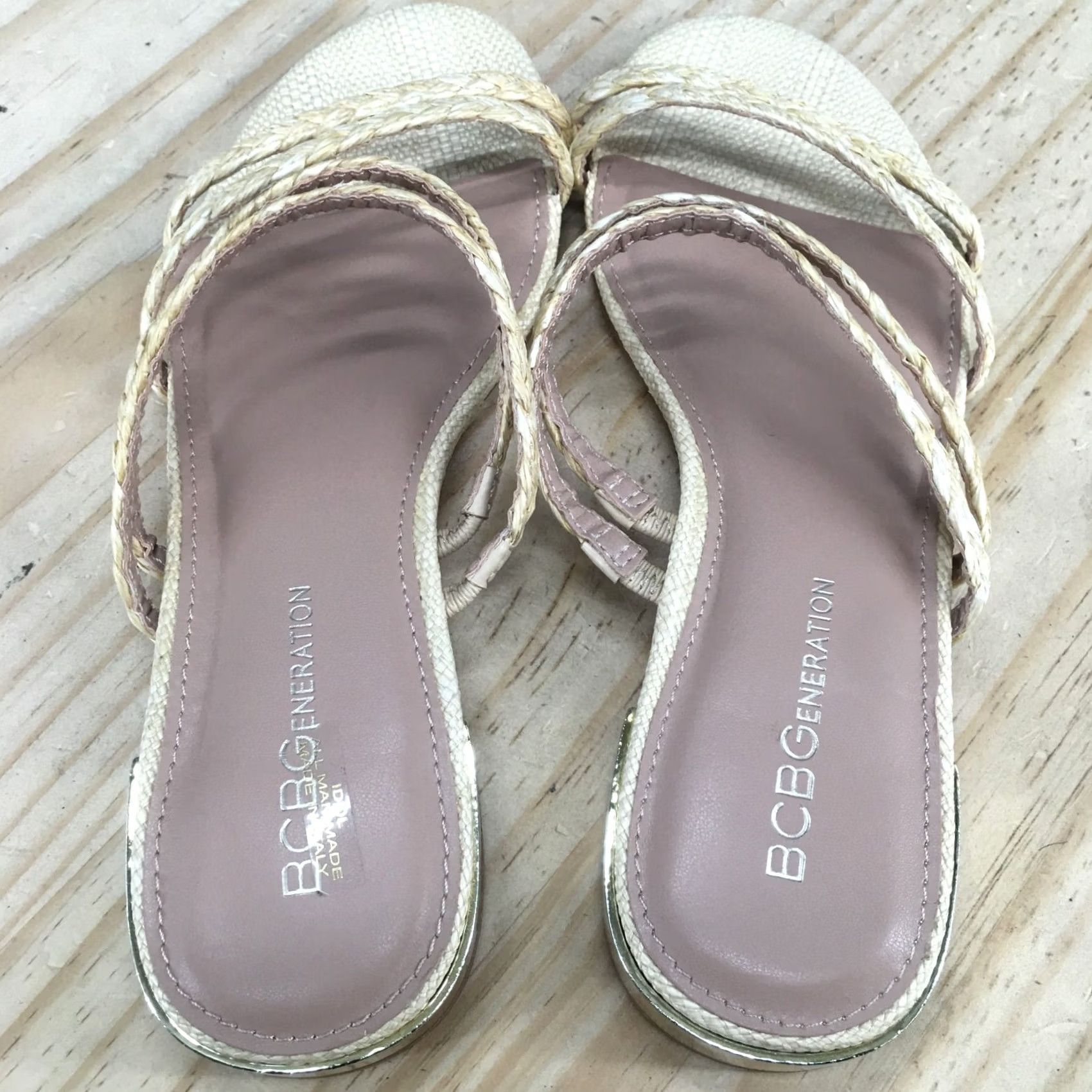 BCBGeneration BCBGeneration Sandals Womens 7 M Dexii Slip On Slides Beige Casual Braided Size US 7 / IT 37 - 6 Thumbnail