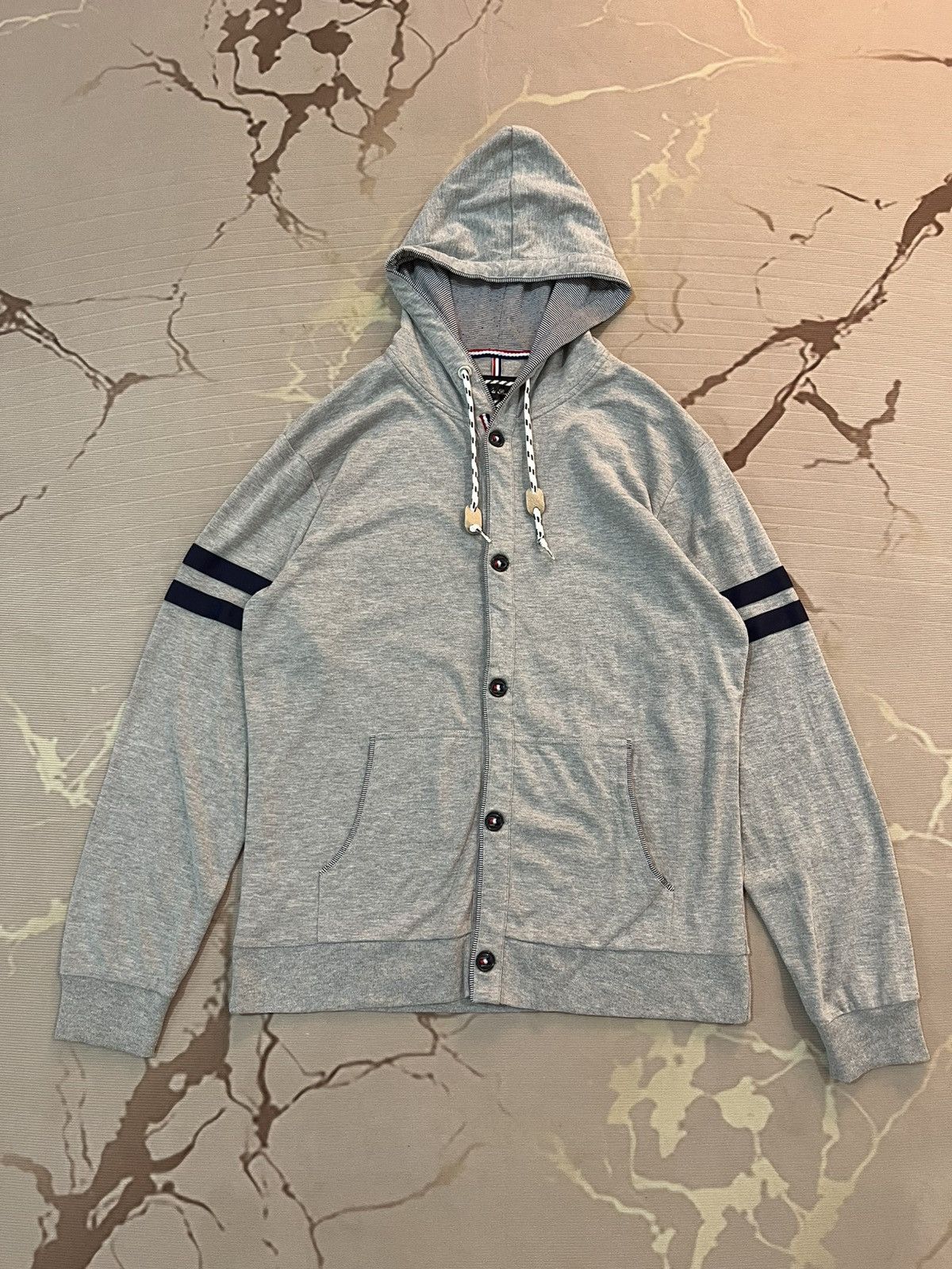 Japanese Brand Nota Bene Stripe Sleeve Button Hoodie Japan Size US M / EU 48-50 / 2 - 1 Thumbnail