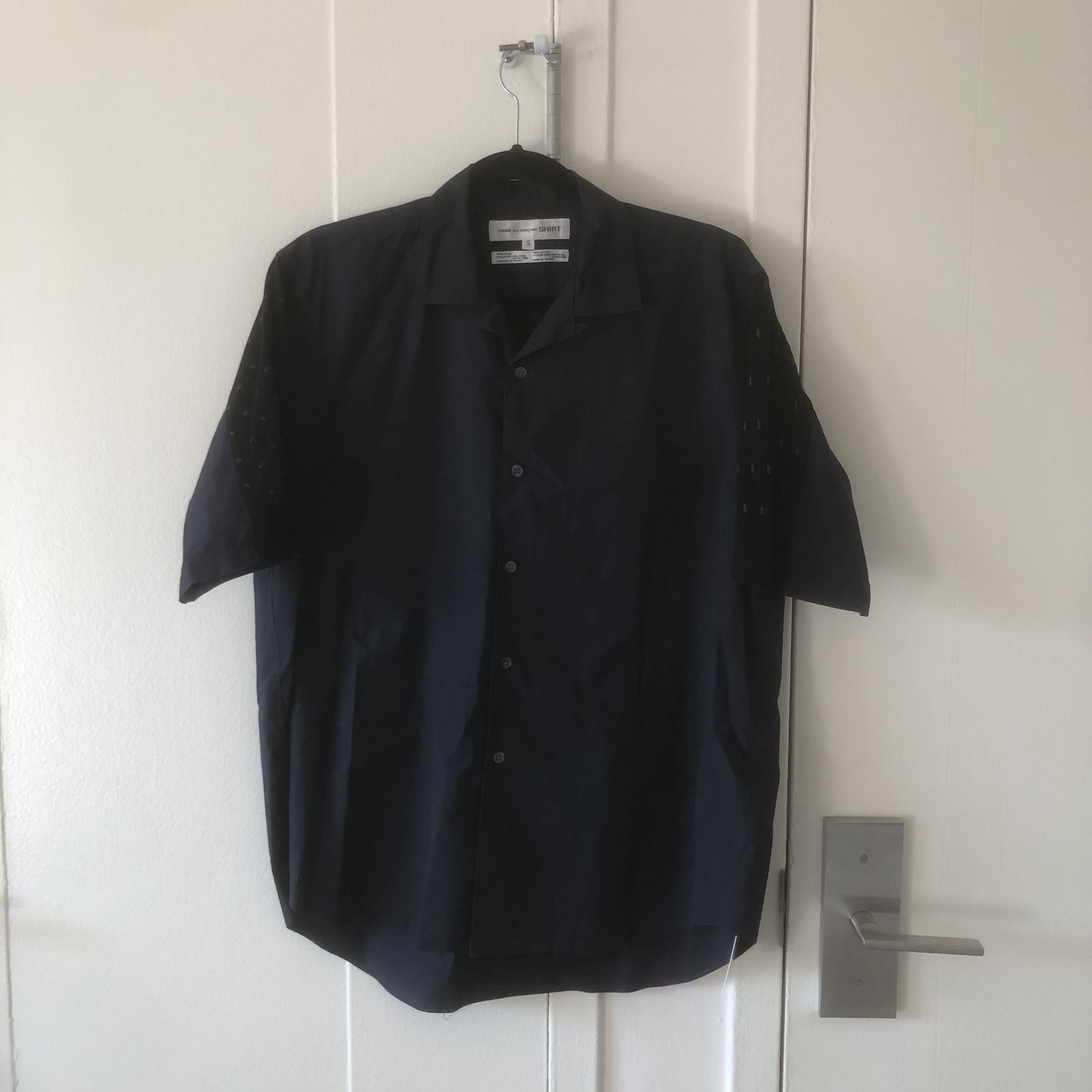 image of Comme Des Garcons x Comme Des Garcons Shirt Camp Collar Shirt in Navy, Men's (Size Small)