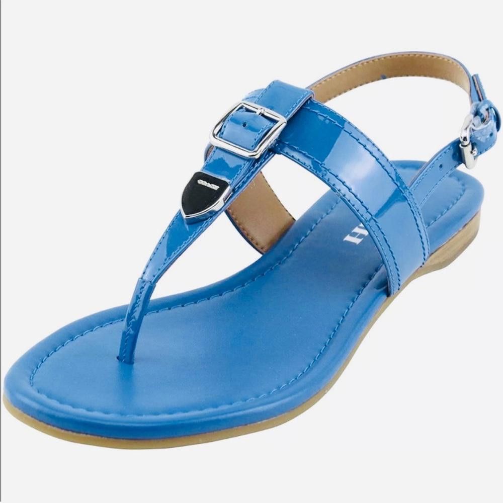 COACH Cassidy Patent Lapis Blue Thong Leather Sandals Size 9