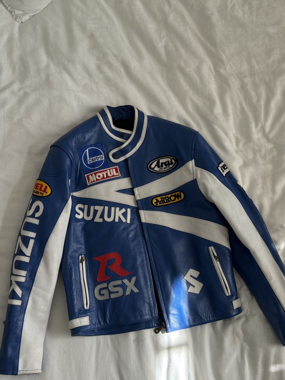 Vintage Blue Suzuki Leather Jacket – Real Leather Motorcycle Fit Size US M / EU 48-50 / 2 - 2 Thumbnail