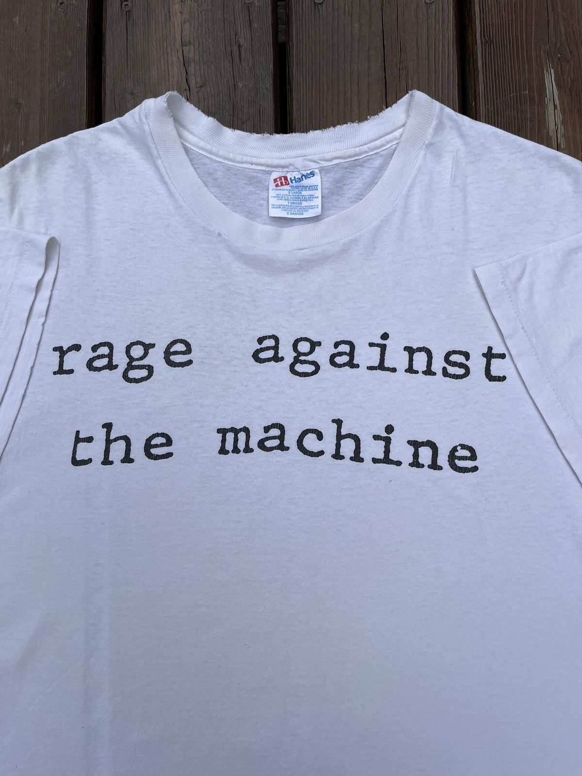 image of Band Tees x Hanes Vintage White Hanes Rage Against The Machine Tee, Men's (Size XL)