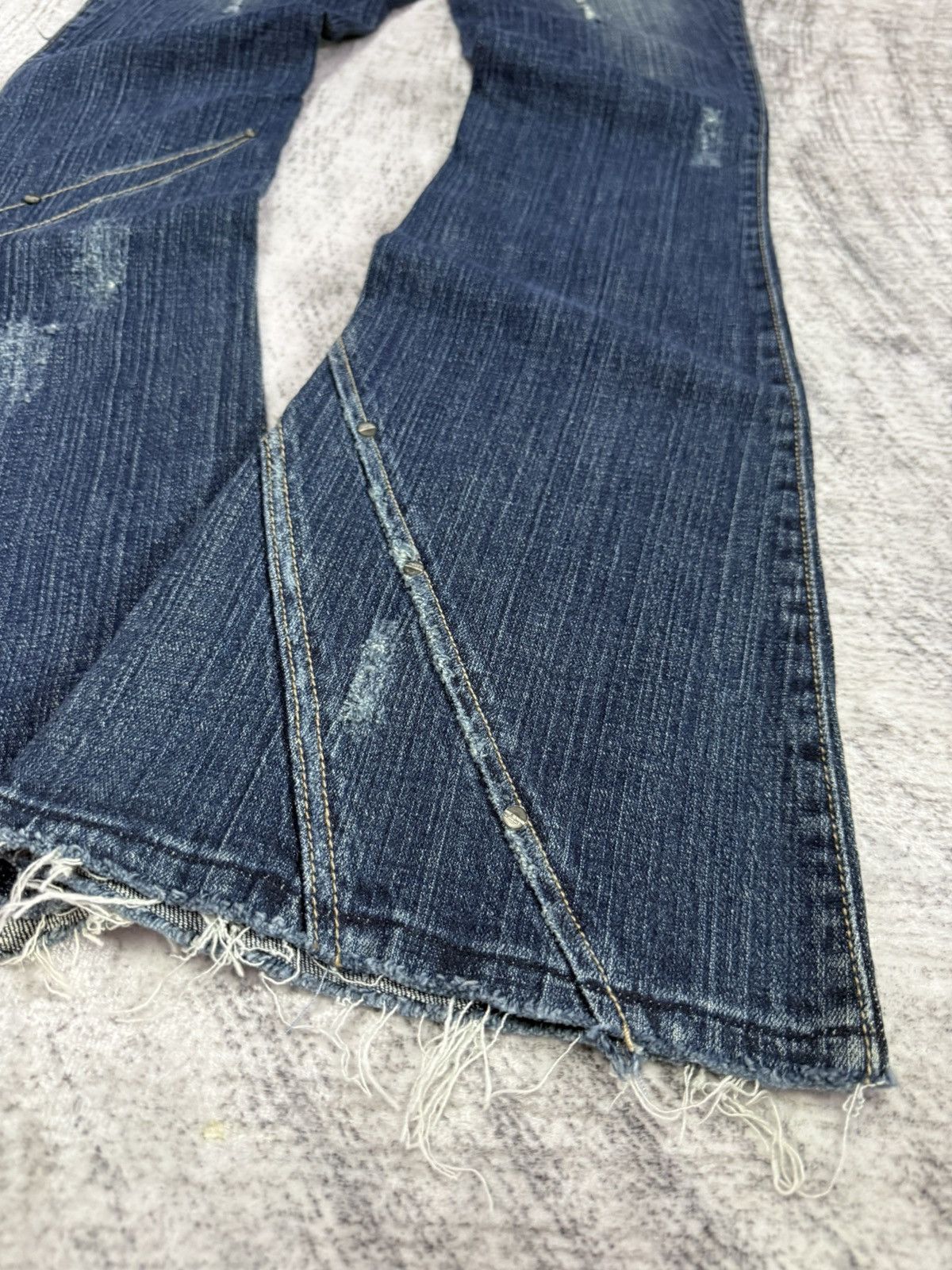 Japanese Brand × Le Grande Bleu (L.G.B.) × Tornado Mart GHC Deconstructed Panel Green Mud Wash Low Rise Flared Jeans Size US 27 - 22 Thumbnail