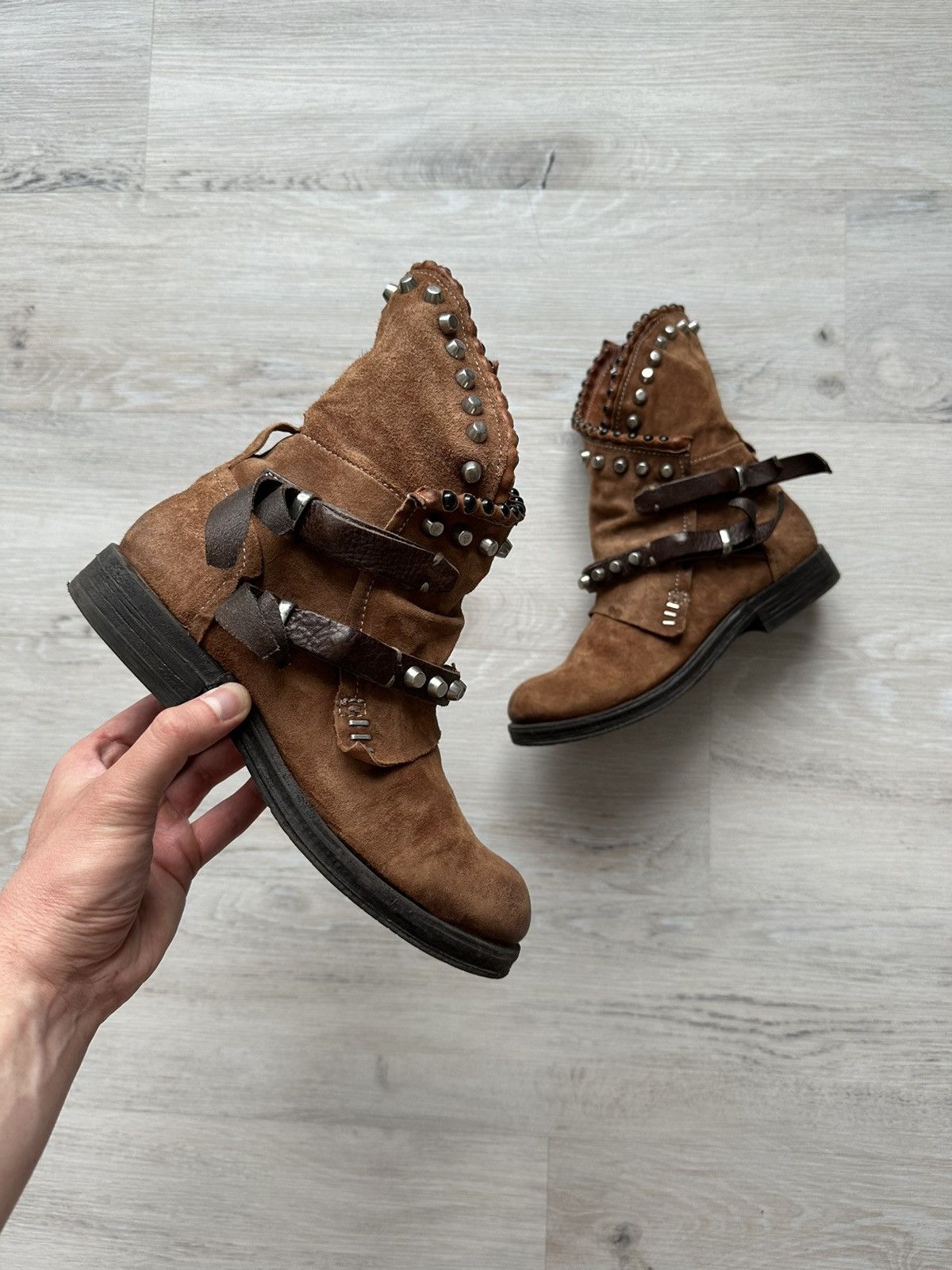 If Six Was Nine Vintage Italian AS 98 Rick Owens Style Leather Biker Boots Size US 7 / IT 37 - 3 Thumbnail