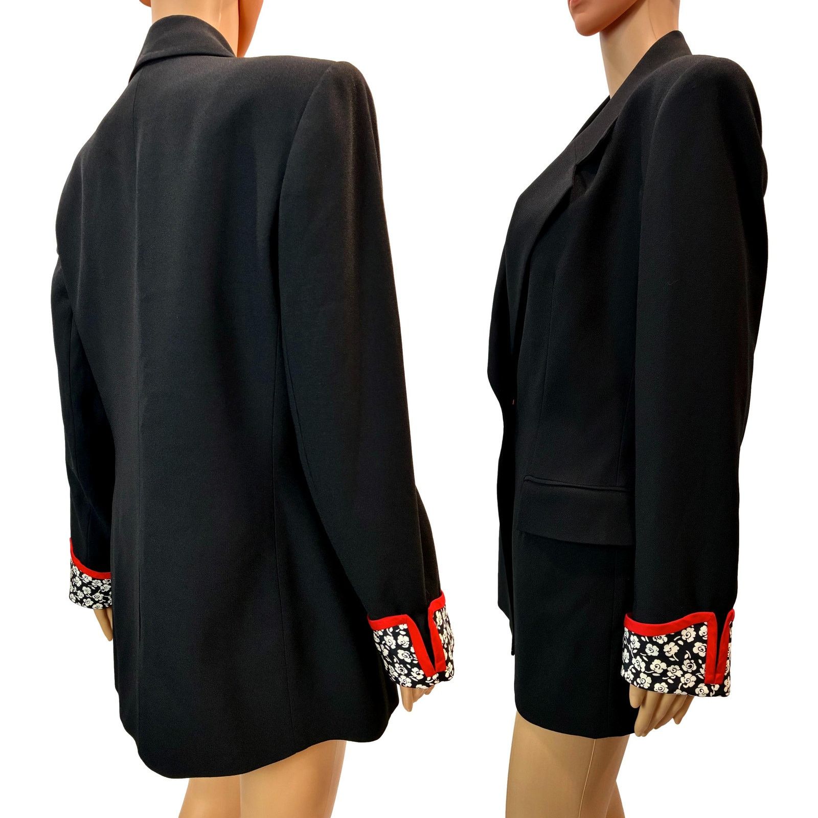 Vintage 90s Statment Blazer Black Red Trim Gold Button Floral Cuffs Size M / US 6-8 / IT 42-44 - 11 Thumbnail