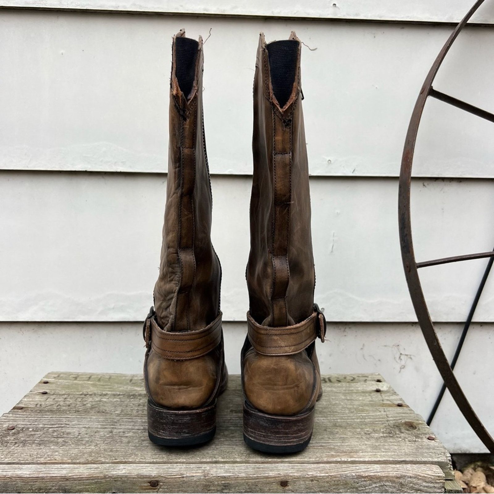 Stetson Stetson Brown Strappy Leather round toe zip cowgirl boots Size US 9.5 / IT 39.5 - 5 Thumbnail