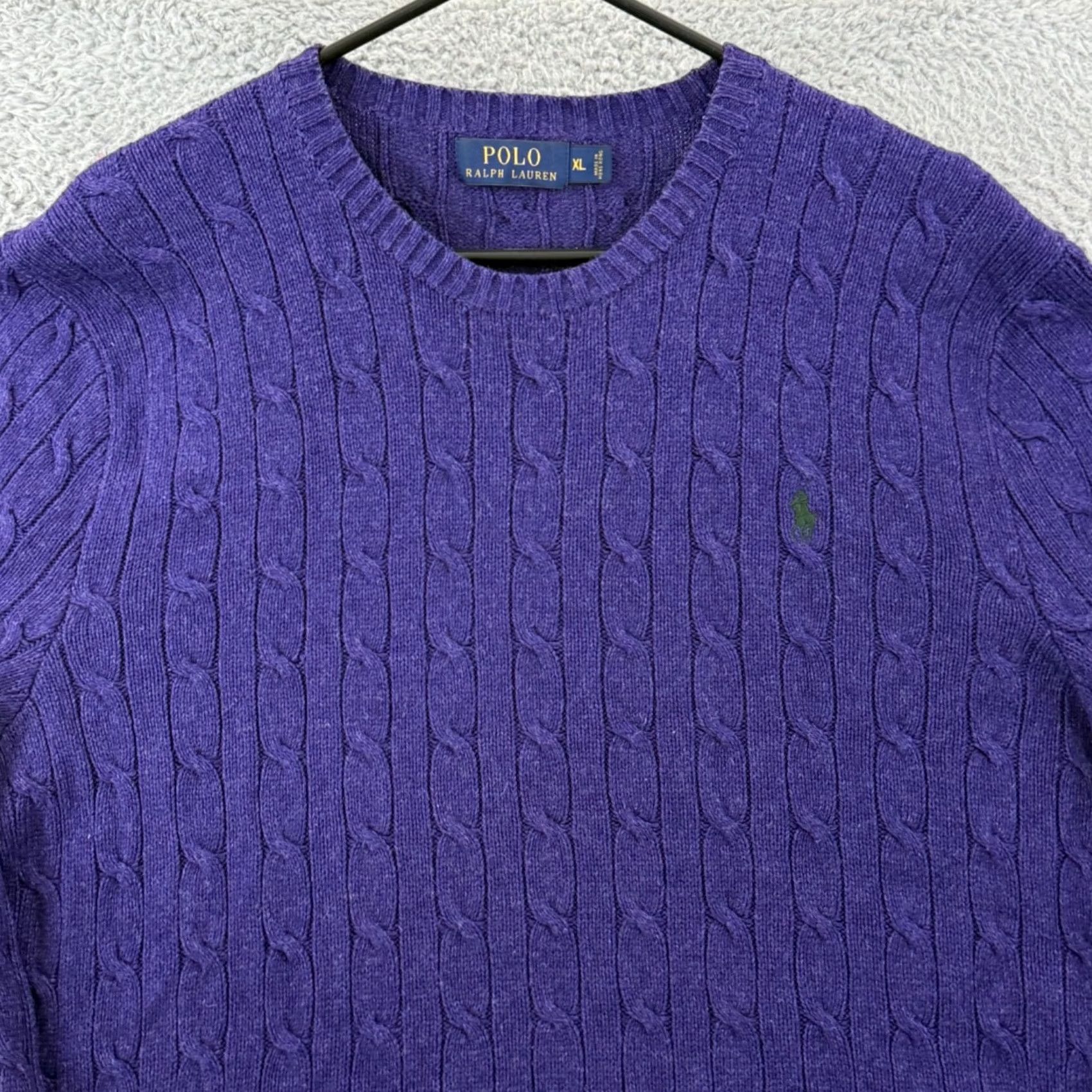 Polo Ralph Lauren VINTAGE Polo Ralph Lauren Sweater Mens XL Purple Long Sleeve 100% Silk Cable Knit Preppy Size US XL / EU 56 / 4 - 3 Thumbnail