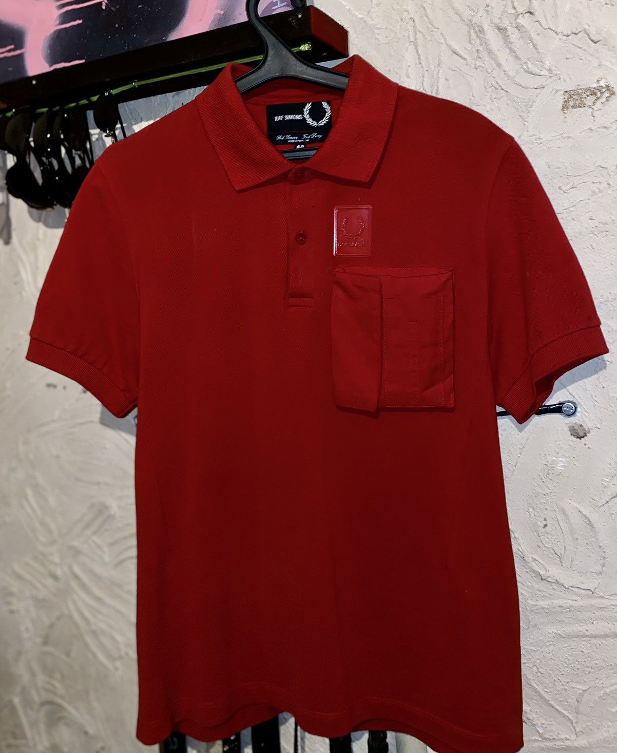 Fred Perry Archive Raf Simons Red Polo T-Shirt Rubber logo Big Pocket Size US M / EU 48-50 / 2 - 1 Thumbnail