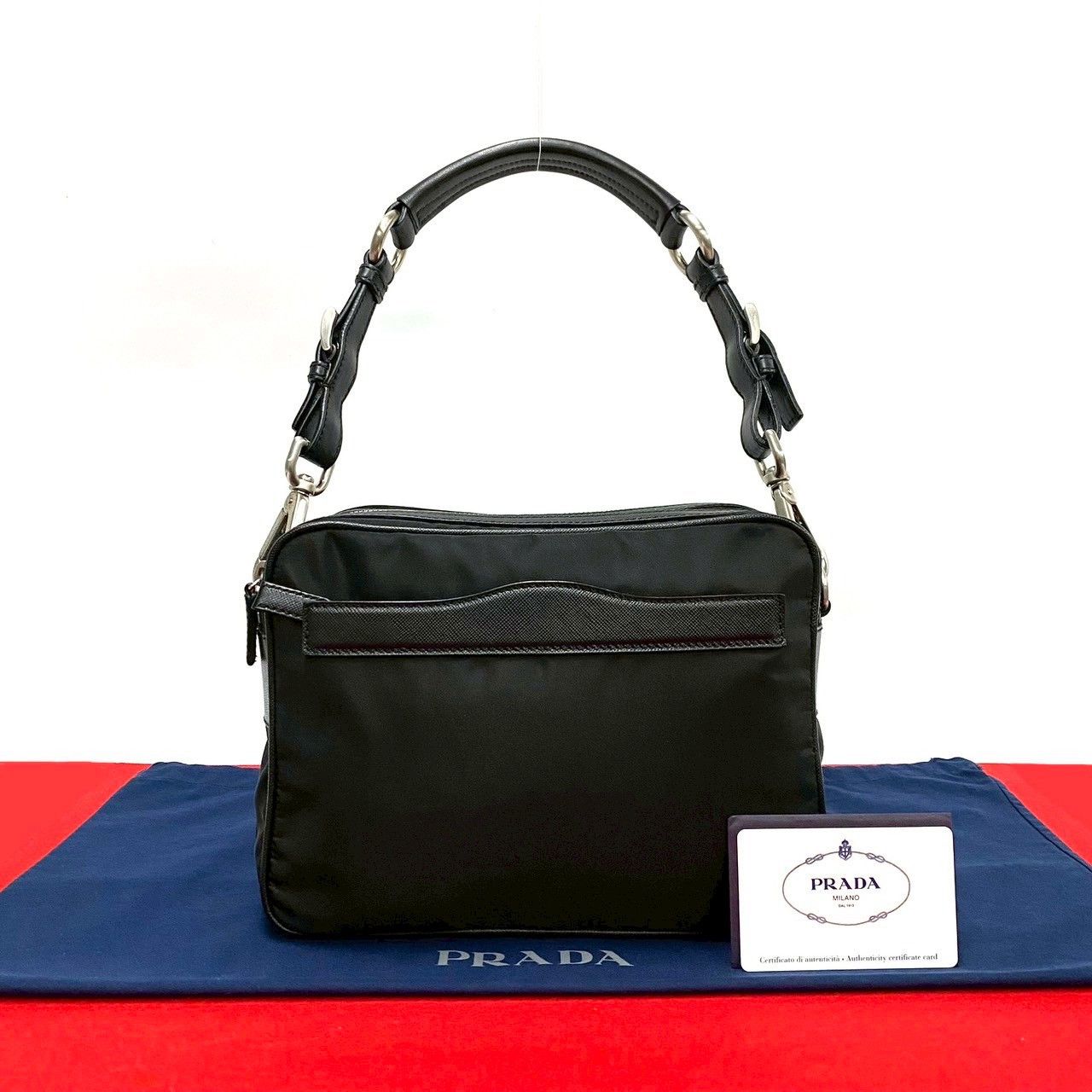 Prada Prada Saffiano Leather Nylon Shoulder Bag Leather Shoulder Bag in Black, Women's