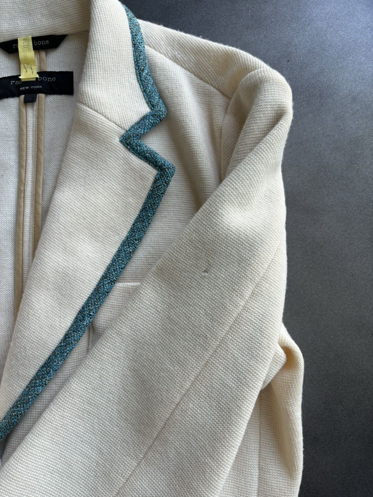 Designer × Rag & Bone Rag & Bone Blazer Womens Cream Merino Wool Teal Trim Prep Size L / US 10 / IT 46 - 11 Thumbnail