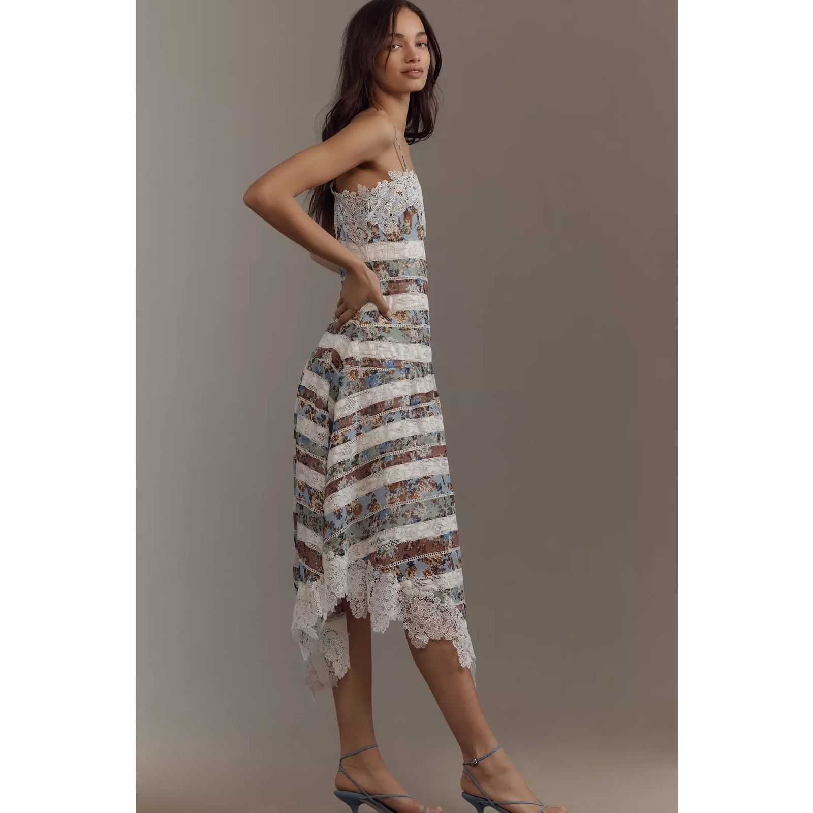 Anthropologie New Maeve Square-Neck Mixed Lace Midi Dress $268 Floral 14 Size XL / US 12-14 / IT 48-50 - 3 Thumbnail