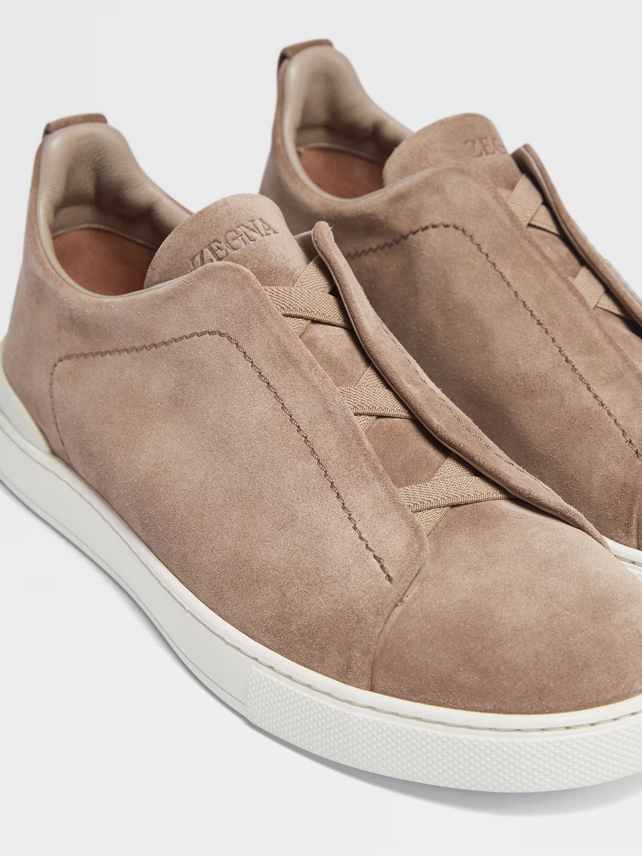 Ermenegildo Zegna o1s1rm0325 RLHSOY Triple Stitch™ Suede Sneakers in Beige Size US 10 / EU 43 - 2 Thumbnail