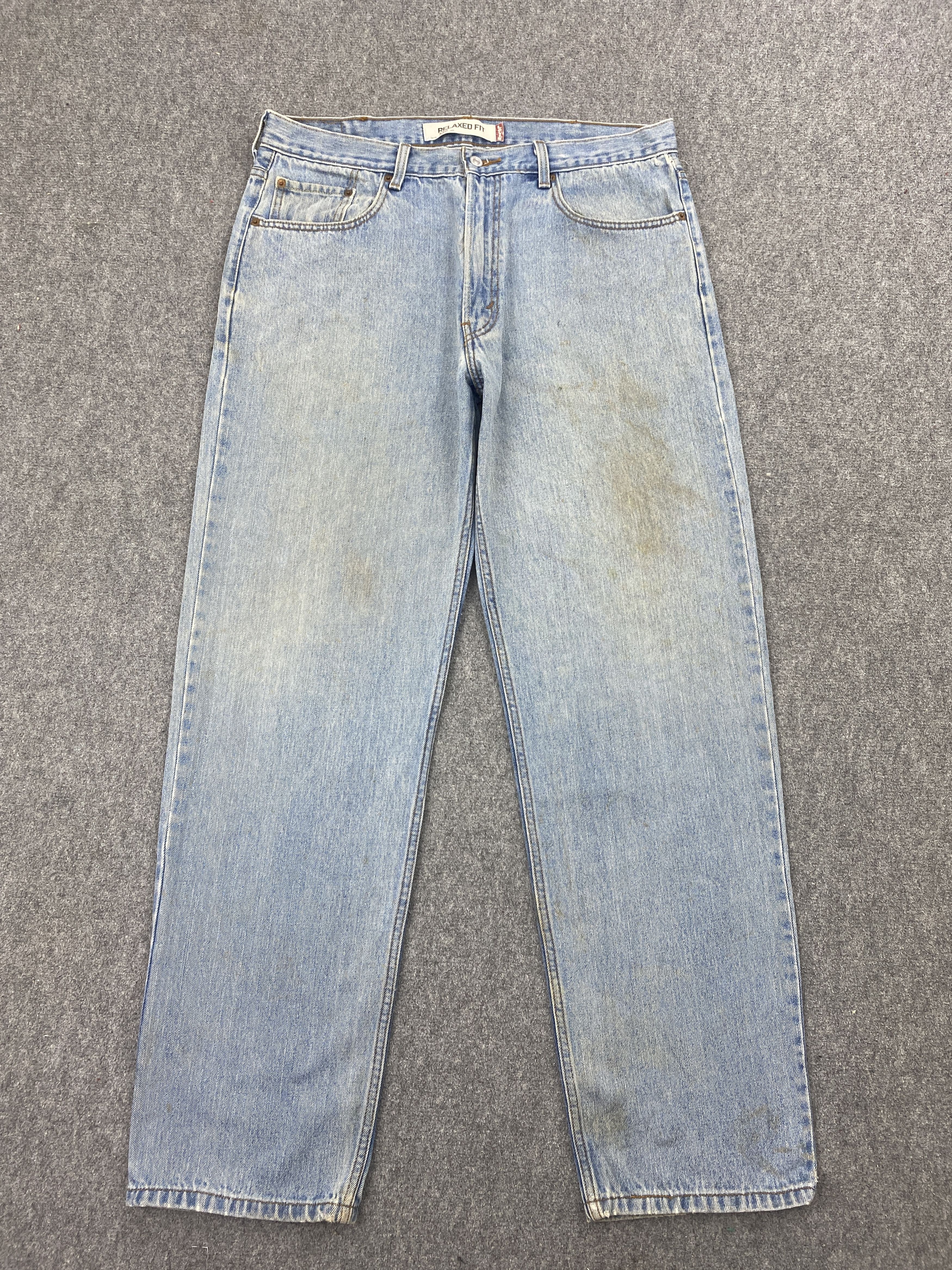 image of Dirty Vintage Levis 550 Light Blue Washed Jeans in Blue Denim, Men's (Size 37)