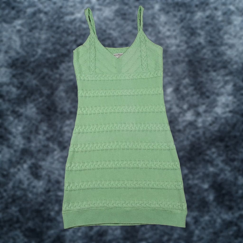 Vintage Seven Wonders Dress Womens L Green Knit Bodycon Sleeveless V-Neck Pullover Casual Party/Cocktail Boho Digital 90s? Size L / US 10 / IT 46 - 1 Thumbnail