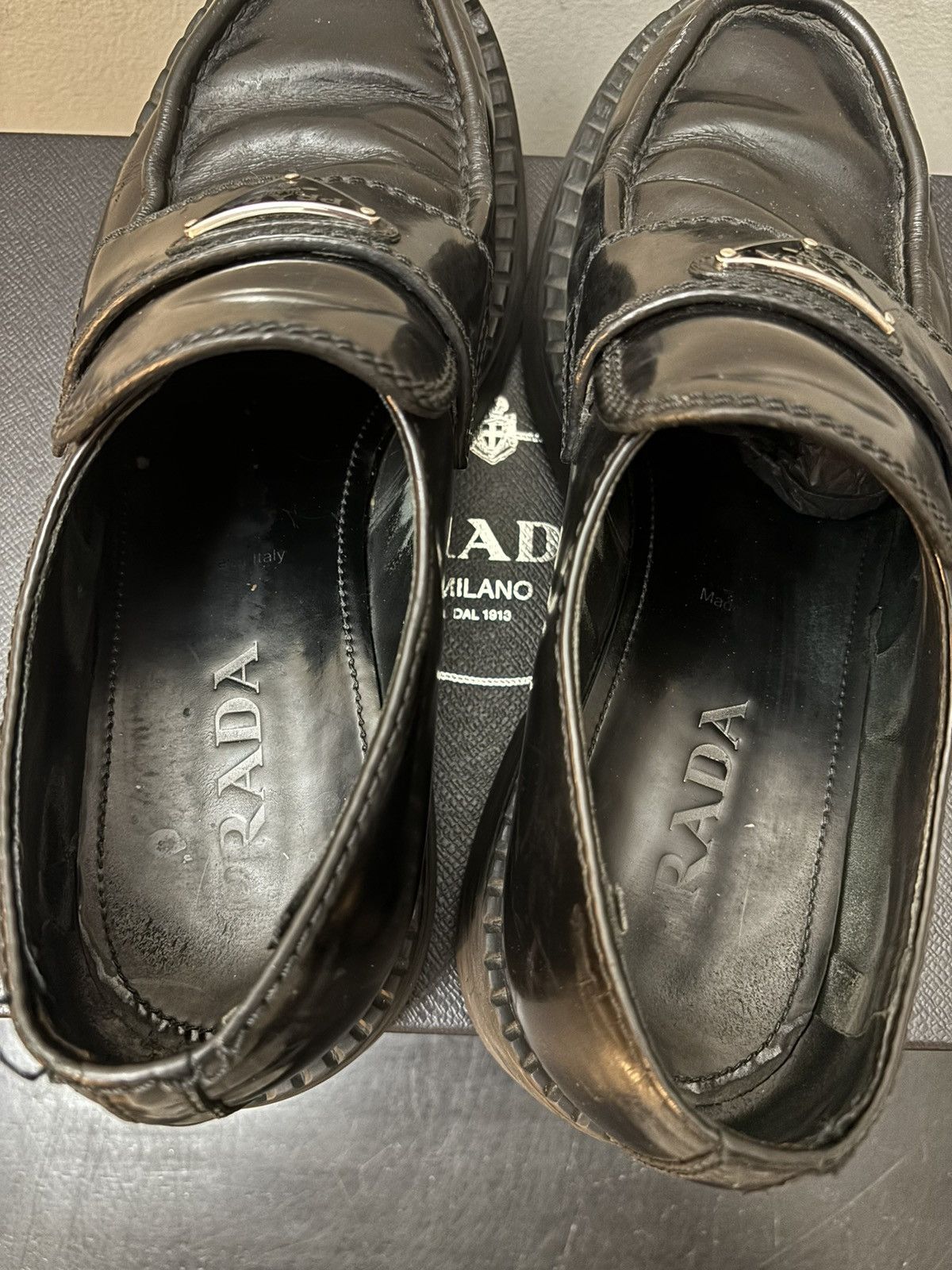 Prada Prada Triangle Logo Chocolate Brushed Patent Leather Loafers Size US 8 / EU 41 - 8 Thumbnail