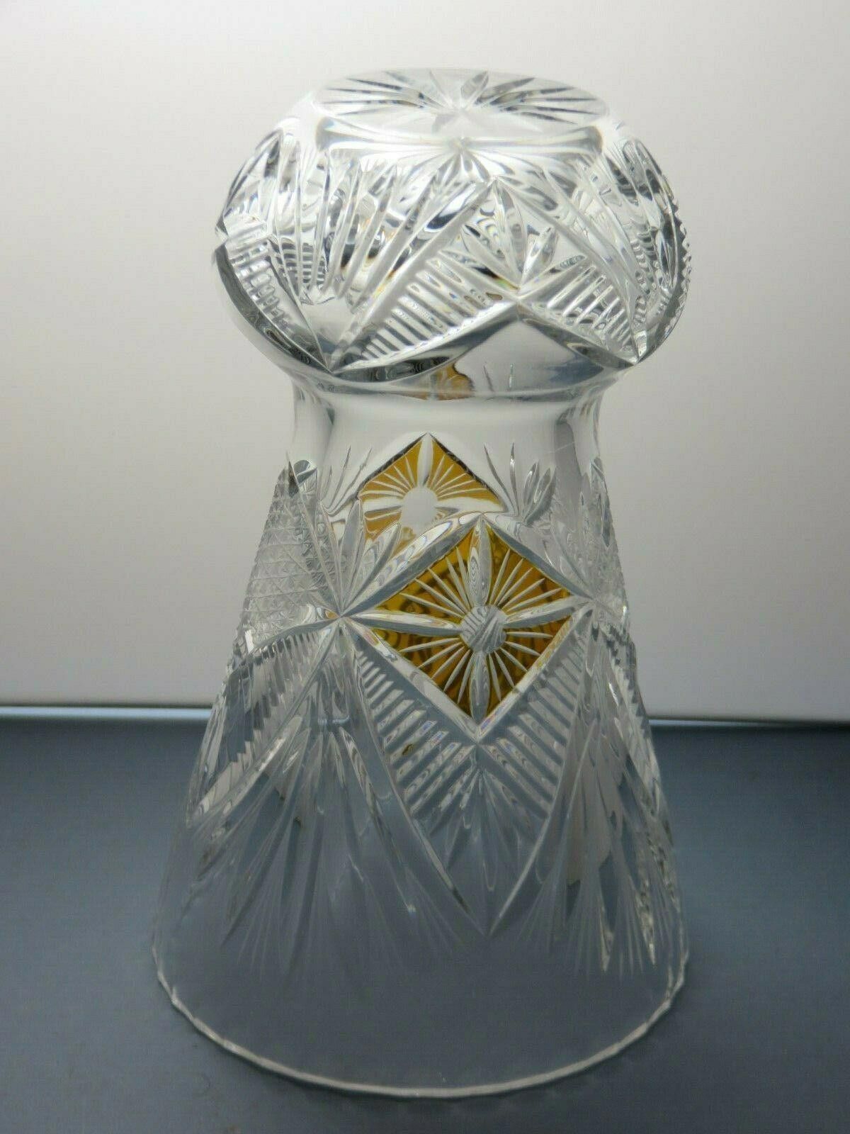Poeme Bohemien Vintage Rare Bohemian Crystal Cut Amber & Clear Vase 8 7/8" Size ONE SIZE - 7 Thumbnail