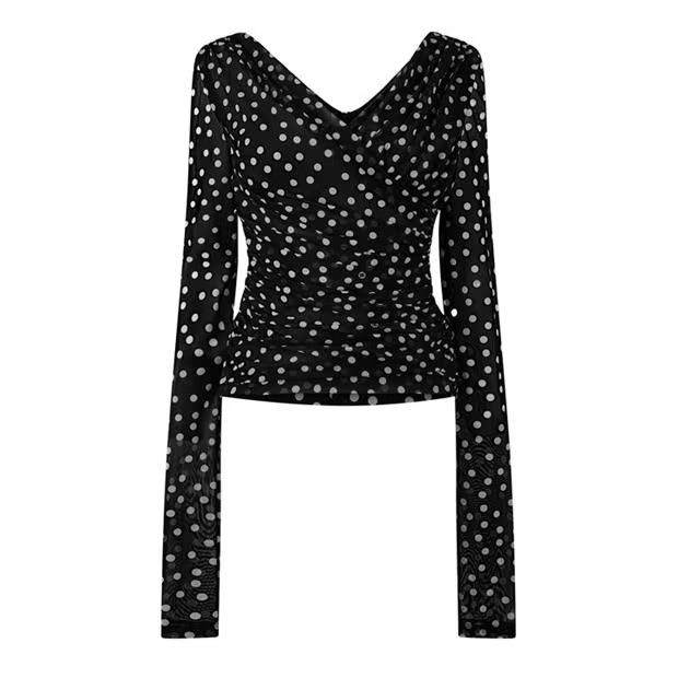 Dolce & Gabbana o1g2r1mq1024 Polka Chiffon T-Shirts in Nero & White Size M / US 6-8 / IT 42-44 - 1 Thumbnail
