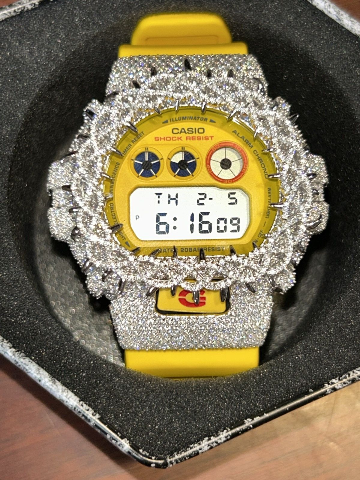 Moissanite Iced Out Gshock DW6900 Yellow