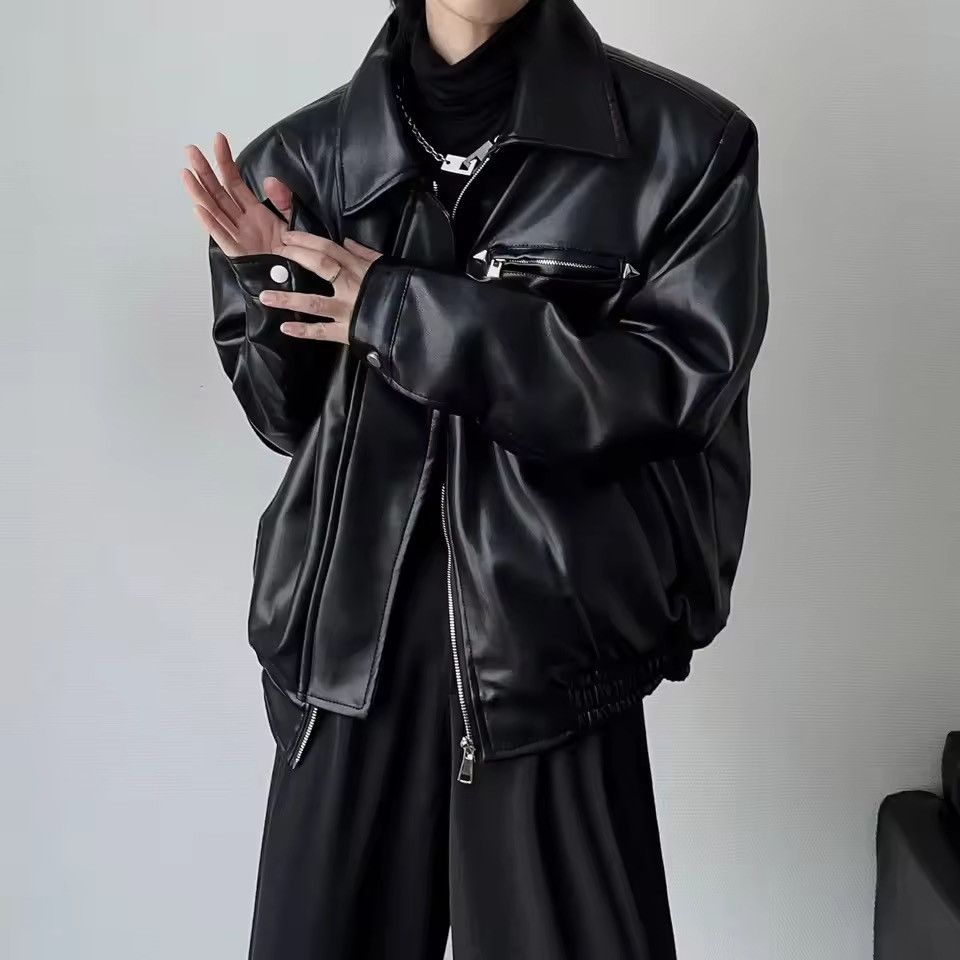 Japanese Brand Boxy Cropped Vegan Leather Bomber Jacket Size US XXL / EU 58 / 5 - 7 Thumbnail