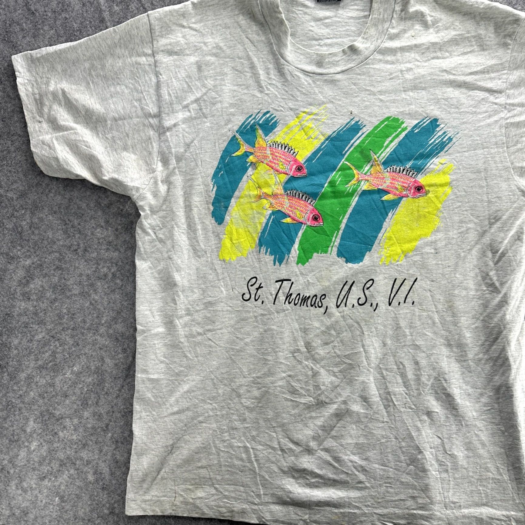 Vintage VINTAGE Screen Stars Best Shirt Mens XL Gray Fish Graphic Tee USA 90s St Thomas USVI Size US XL / EU 56 / 4 - 4 Thumbnail