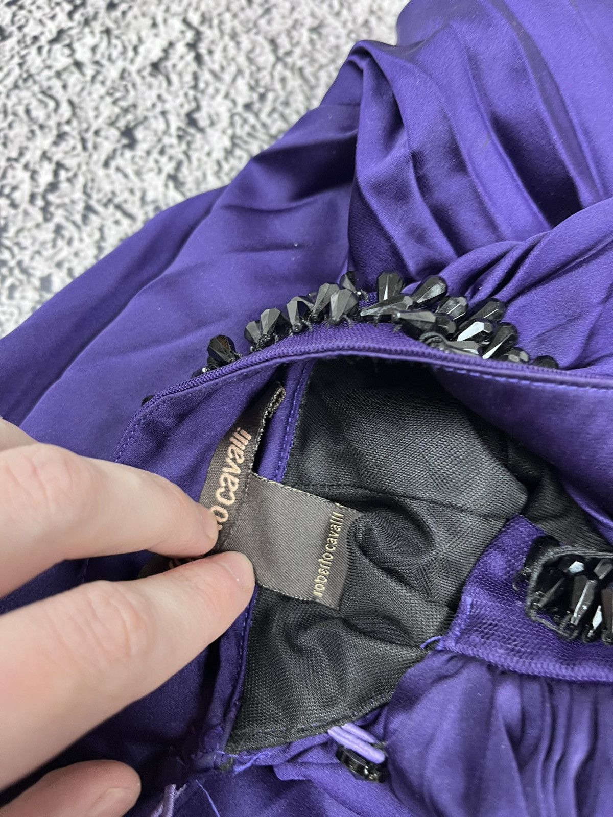Roberto Cavalli Roberto Cavalli Purple Pleated Silk Top Crystal Collar Size S / US 4 / IT 40 - 12 Thumbnail