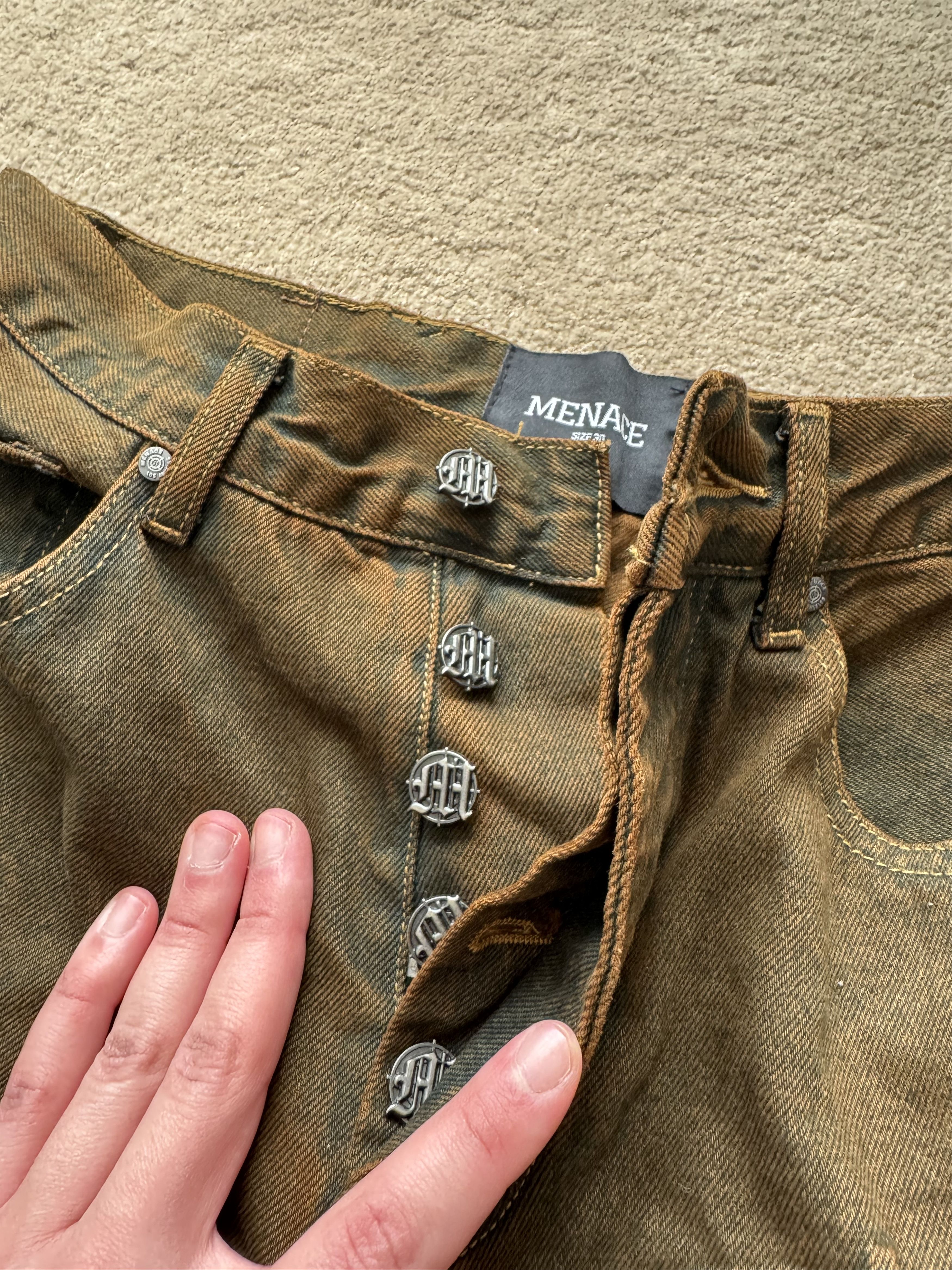 Menace Menace LA Embossed Target Logo Denim Pants Brown Size US 30 / EU 46 - 2 Thumbnail
