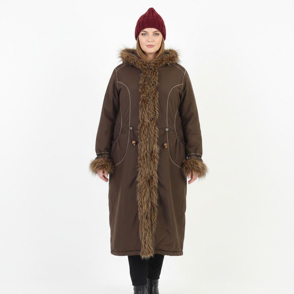 Vintage Ozzo Women XXL Coat Jacket Brown Padded Fur Hood 0840 Size XXL / US 16-18 / IT 52-54 - 1 Thumbnail