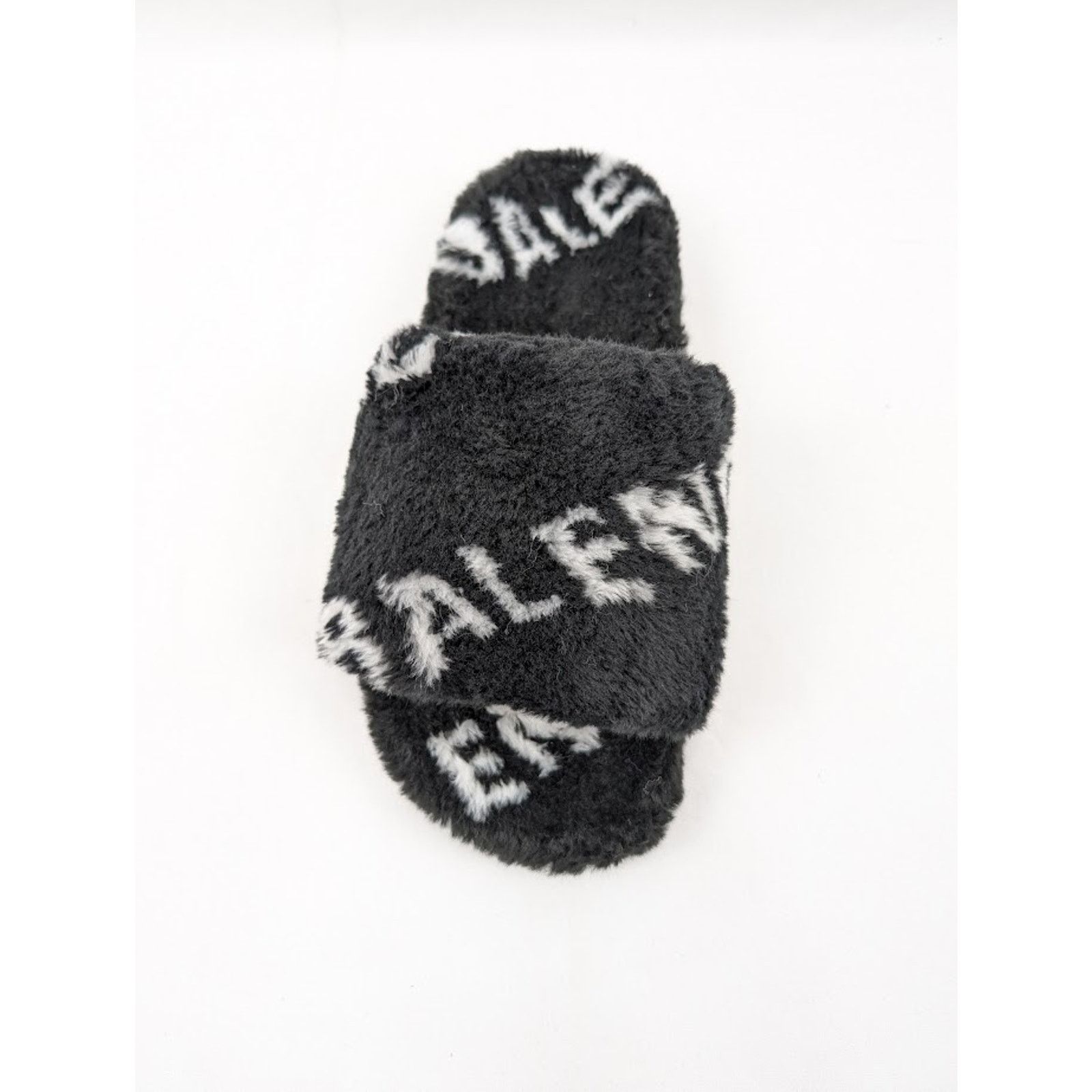 Balenciaga o1rshd1 Allover Logo Furry Slide in Black/White Size US 7 / EU 40 - 6 Thumbnail
