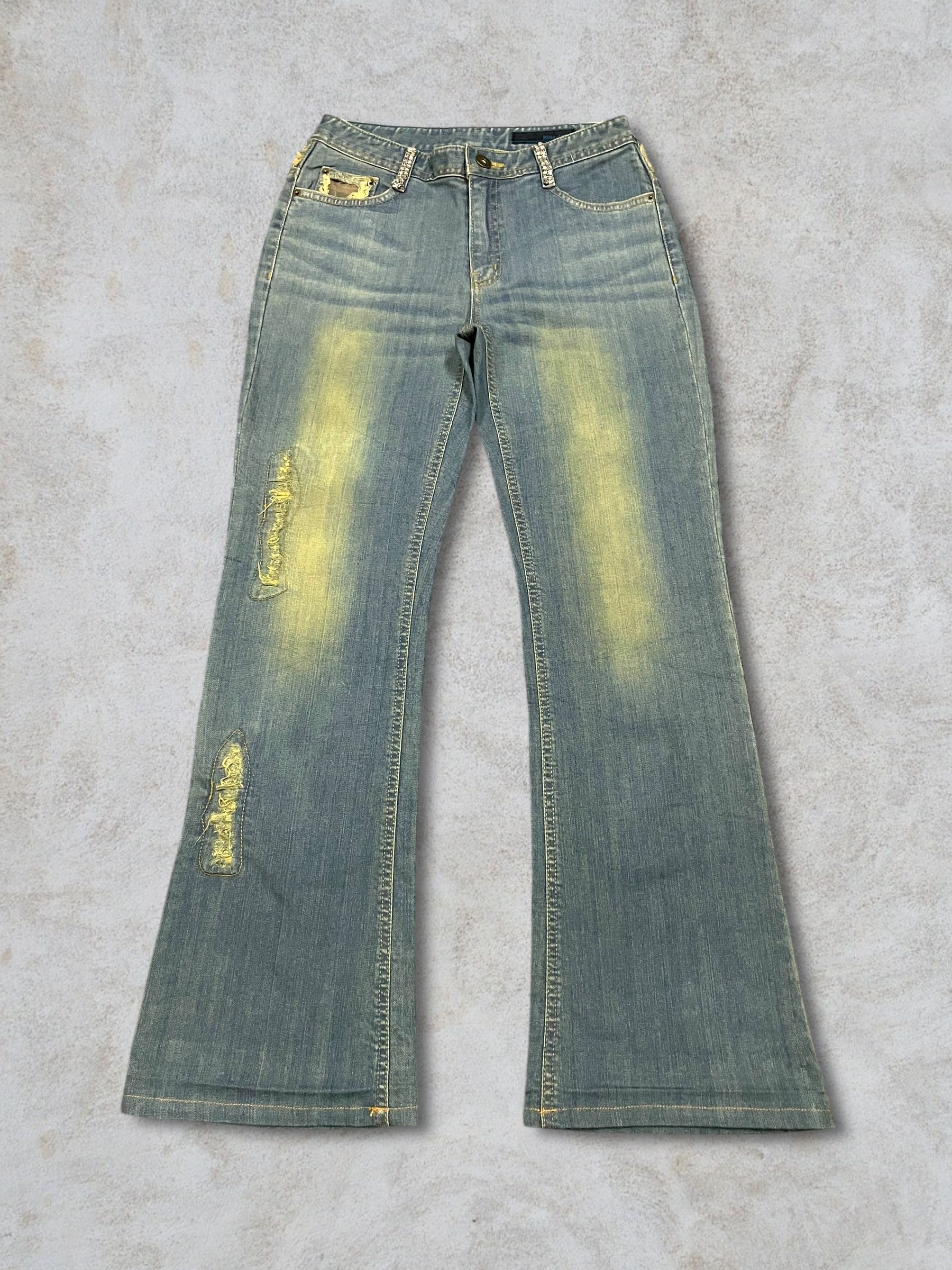 Japanese Brand Vtg Japanese Crystal Beads Distressed Bootcut Frayed Jeans Size 28" / US 6 / IT 42 - 6 Thumbnail