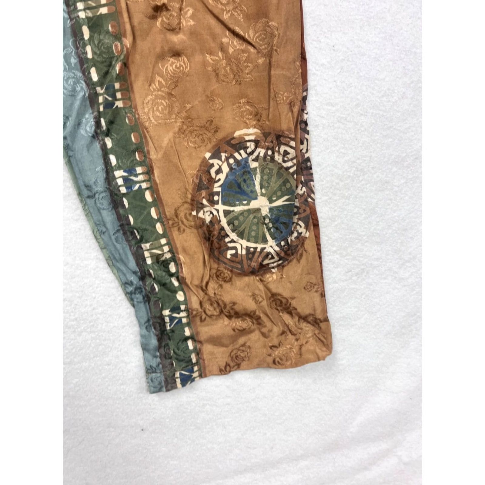 Globe-Trotter Globe Trotter Pants Women's M Green Patchwork Wide-Leg Rayon Boho Tie Elastic Waist Ankle Floral Medallion 8510 Size 32" / US 10 / IT 46 - 5 Thumbnail