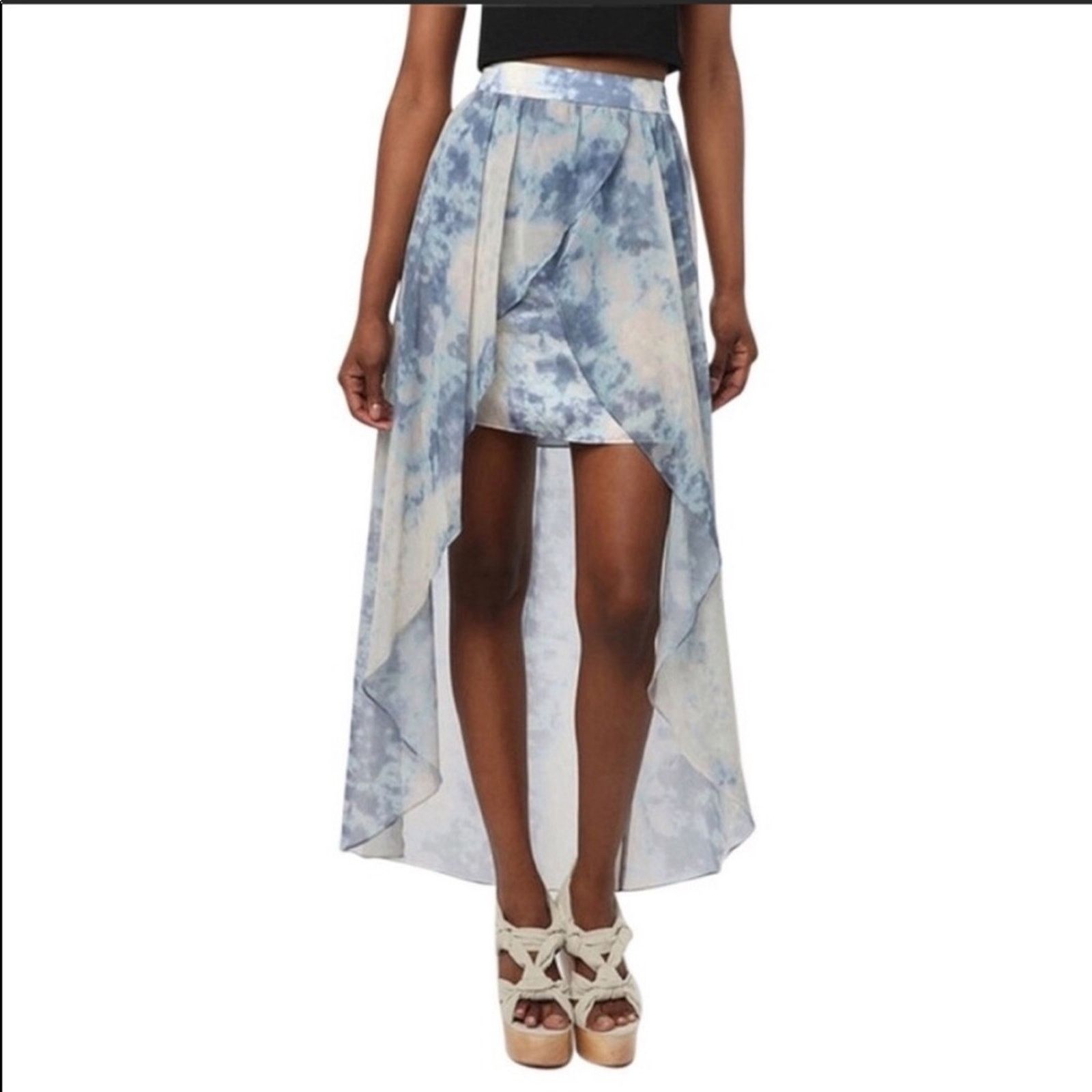 Free People UO KIMCHI BLUE Tidal Tie Dye White Ruffle Maxi Mini Skirt Size 28" / US 6 / IT 42 - 1 Thumbnail