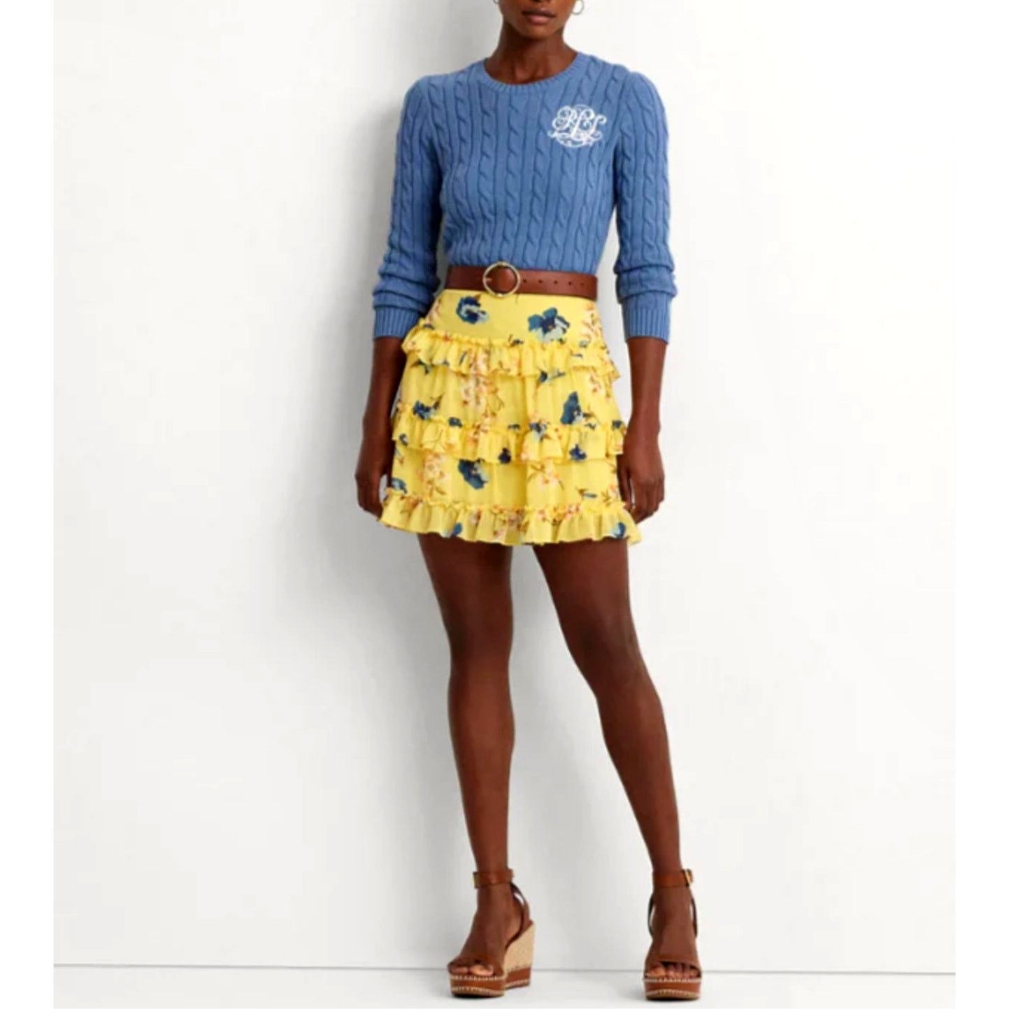 Ralph Lauren Ralph Lauren Tiered Georgette Floral Mini Skirt Yellow 8 Size 30" / US 8 / IT 44 - 4 Thumbnail