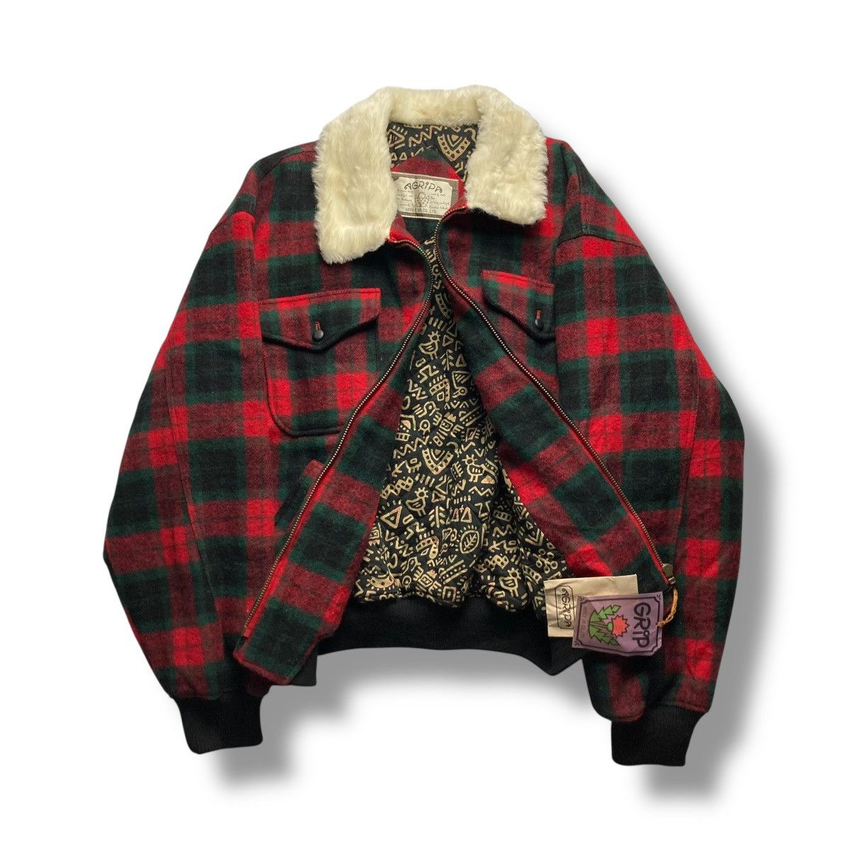 Japanese Brand 🇯🇵 VINTAGE GRIP CHECKERED FULL ZIP WOOL BOMBER JACKET Size US XL / EU 56 / 4 - 1 Thumbnail