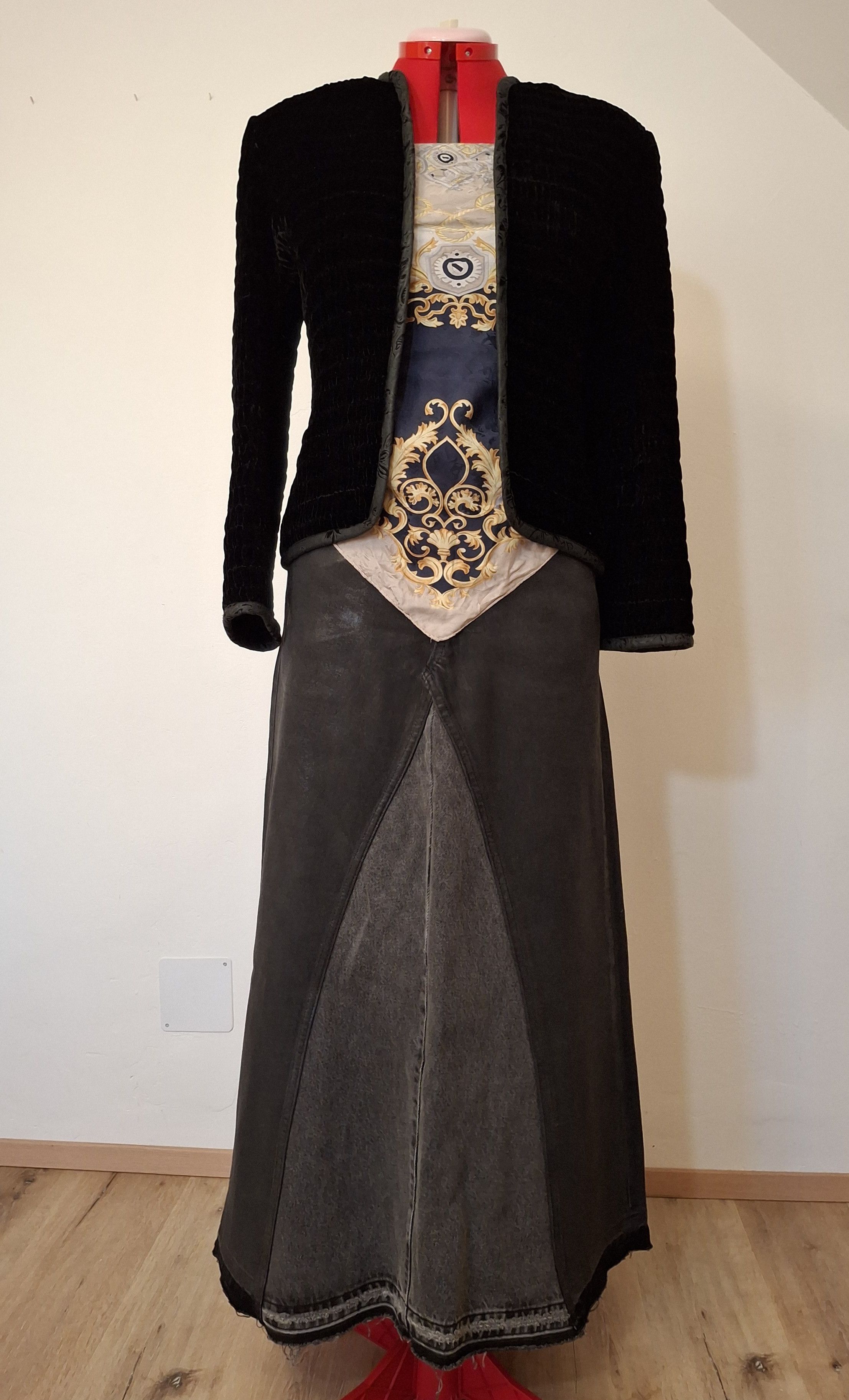 Handmade ​Custom Waxed Denim 1/1 Reconstructed Maxi Skirt M Size 32" / US 10 / IT 46 - 6 Thumbnail