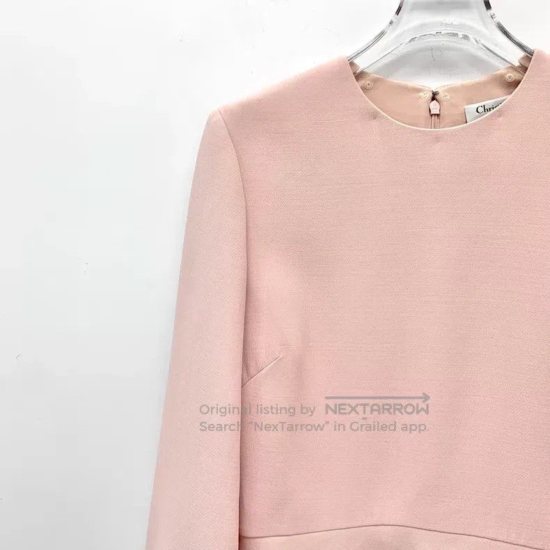 Dior Dior Pink wool round-neck long-sleeved dress Size S / US 4 / IT 40 - 3 Thumbnail