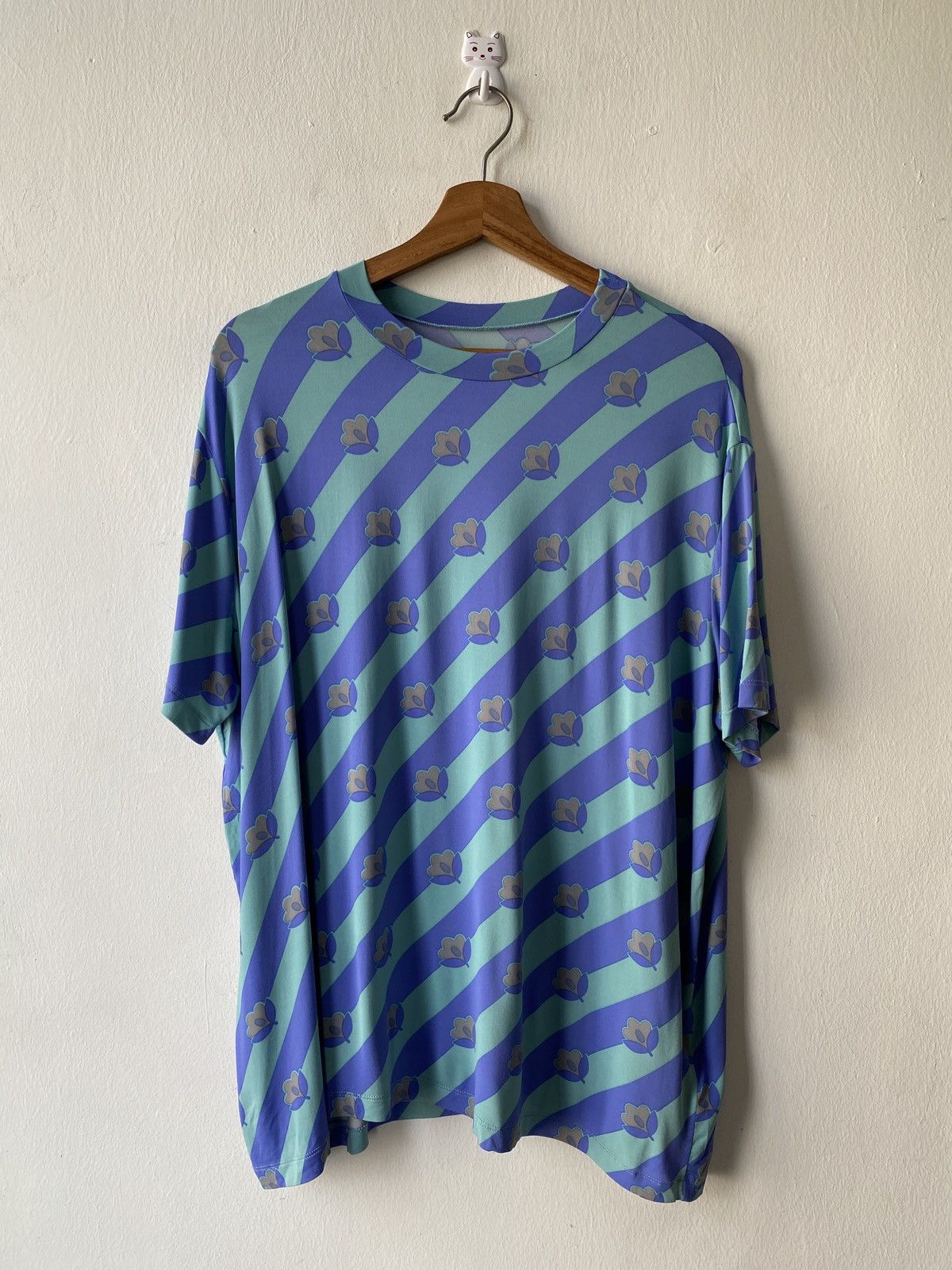 Maison Margiela MM6 Floral Motif Stripe Casual Rayon T Shirt Size M / US 6-8 / IT 42-44 - 2 Thumbnail