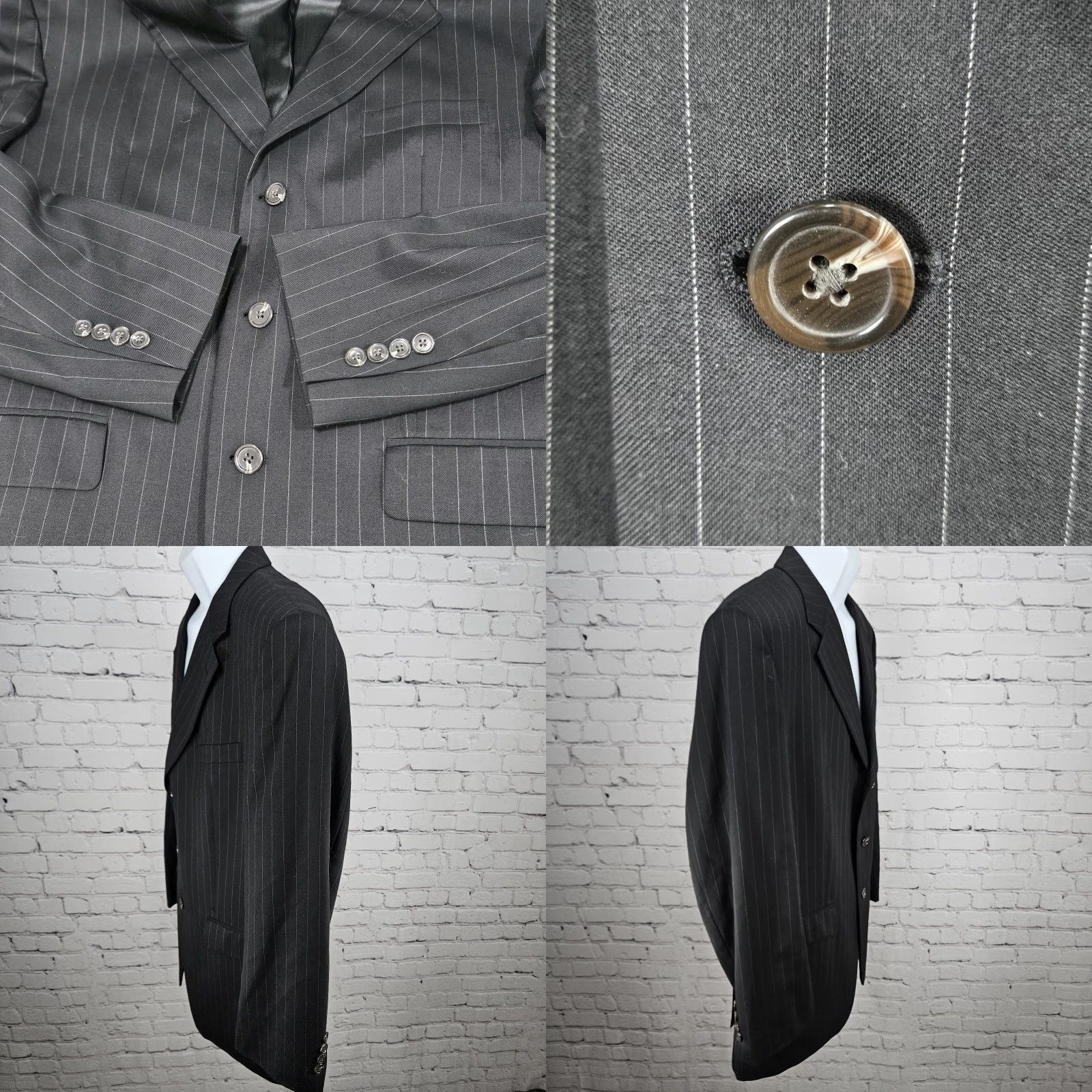 Chaps Chaps Blazer Sport Coat 42R Black 100% Wool Pinstriped Notch Vented 3 Button Single-Breasted Mens Jacket Size 42R - 9 Thumbnail