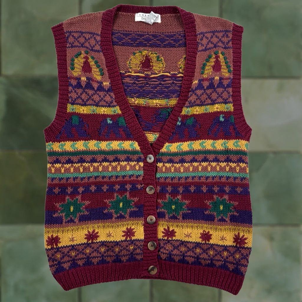 Vintage VINTAGE Cambridge Dry Goods Vest Womens Medium Knit Button Geometric Red Ramie Cotton V-Neck 90s Y2K Nature"} Size M / US 6-8 / IT 42-44 - 1 Thumbnail