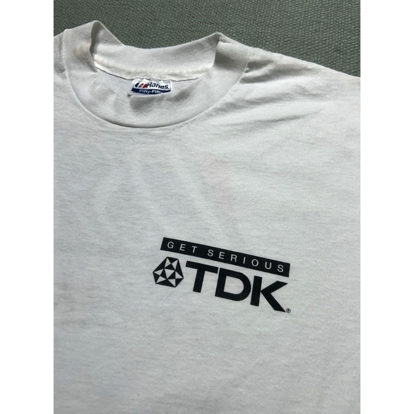 Hanes VINTAGE 80s Hanes T-Shirt graphic TDK cassette tape promo get serious large Mens Size US L / EU 52-54 / 3 - 4 Thumbnail
