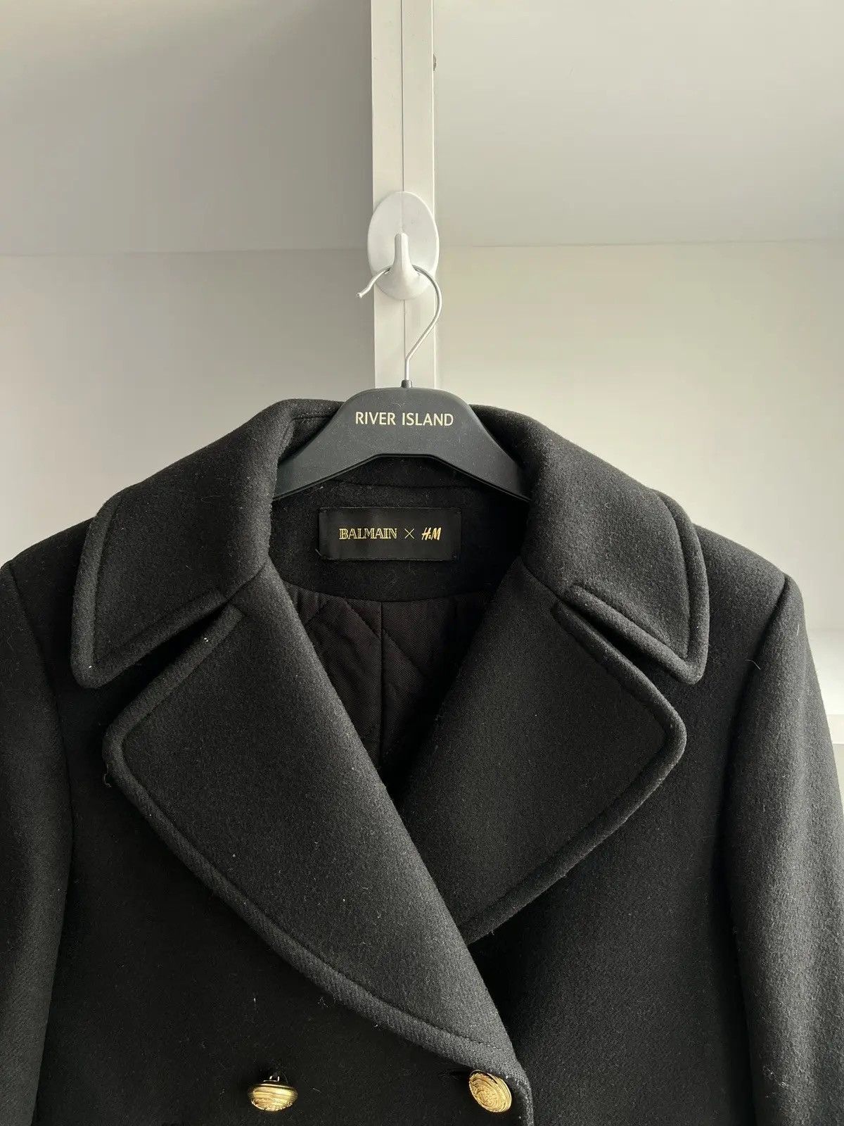 Balmain × Designer × Vintage Vintage Balmain x H&M Black Double Breasted Wool Coat Womens Size S / US 4 / IT 40 - 6 Thumbnail