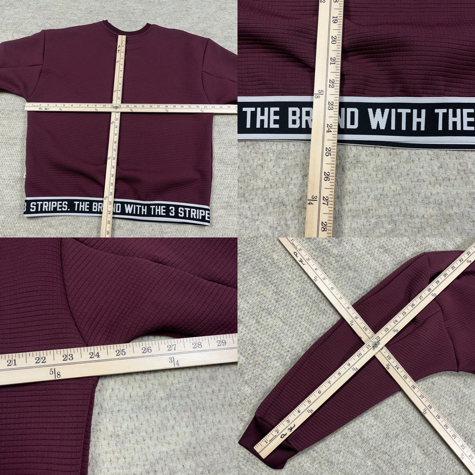 Adidas Adidas Sweatshirt Women L Maroon Crewneck 3 Striped Waffle Knit Burgandy Logo Solid Long Sleeve Pullover All Seasons Casual Activewear Modern Sports Size L / US 10 / IT 46 - 8 Thumbnail