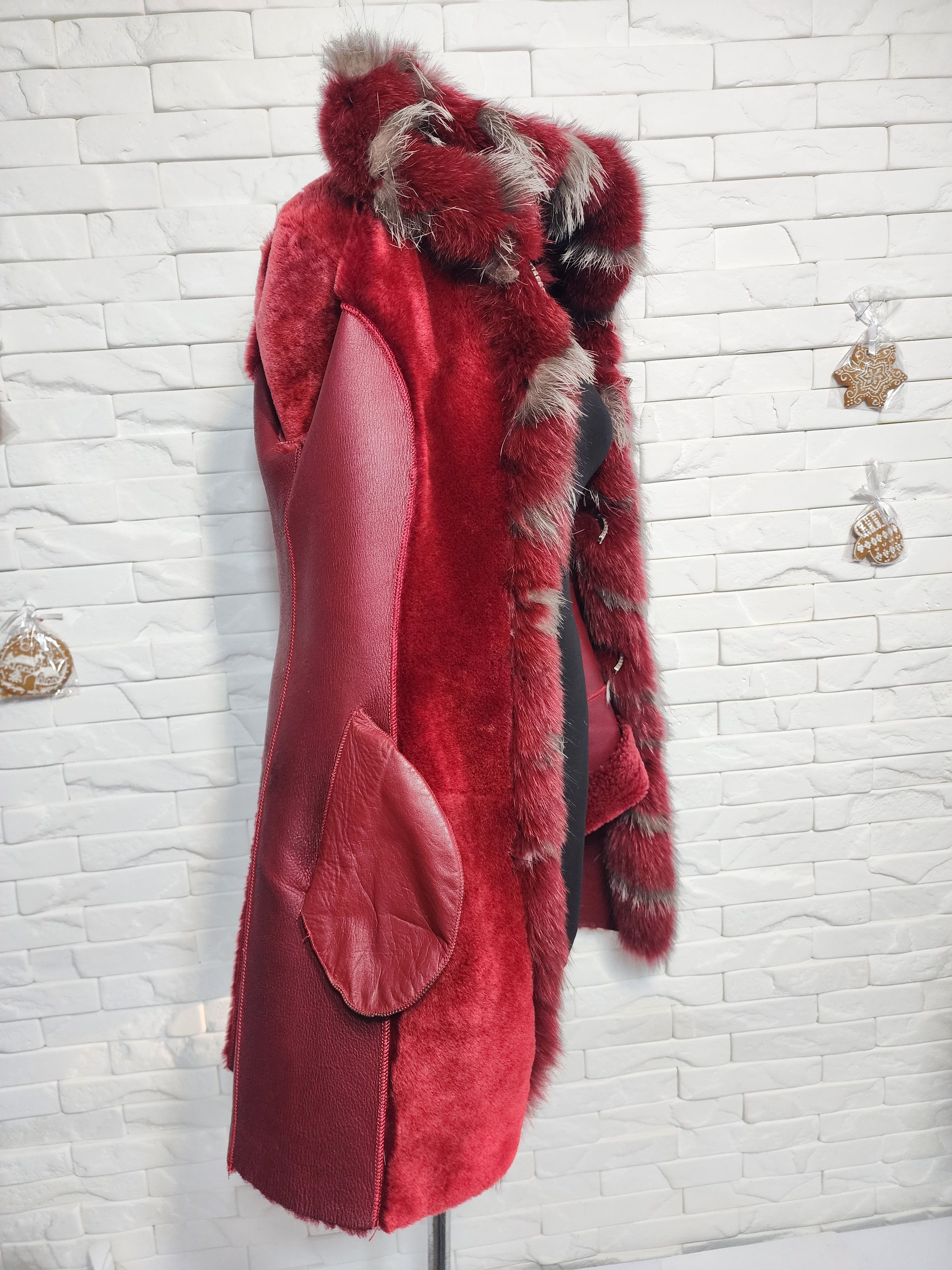 Furla Red Women's Sheepskin Coat: Genuine Fur Winter Hooded Jacket Size S / US 4 / IT 40 - 8 Thumbnail