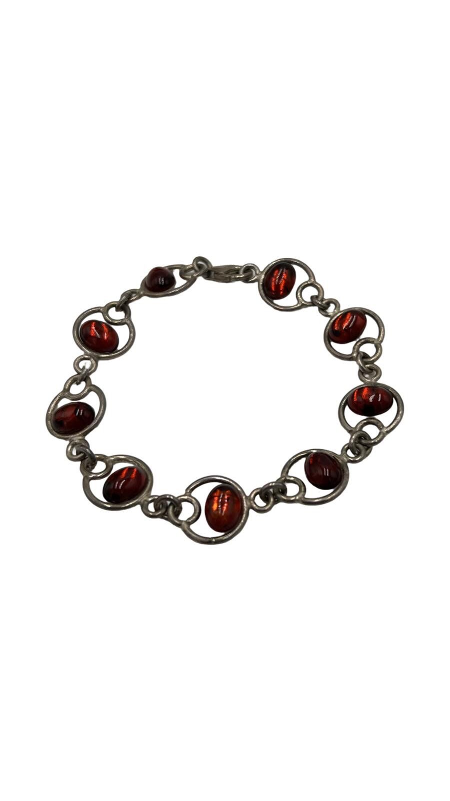 Other Sterling Sterling Silver Open Link Bracelet w/Amber Cabuchon Size ONE SIZE - 2 Thumbnail