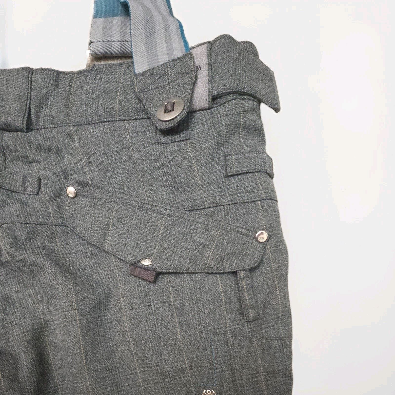 686 686 Gray Plaid Cargo Logo Ski Pants With Suspenders Men L Size US 34 / EU 50 - 6 Thumbnail