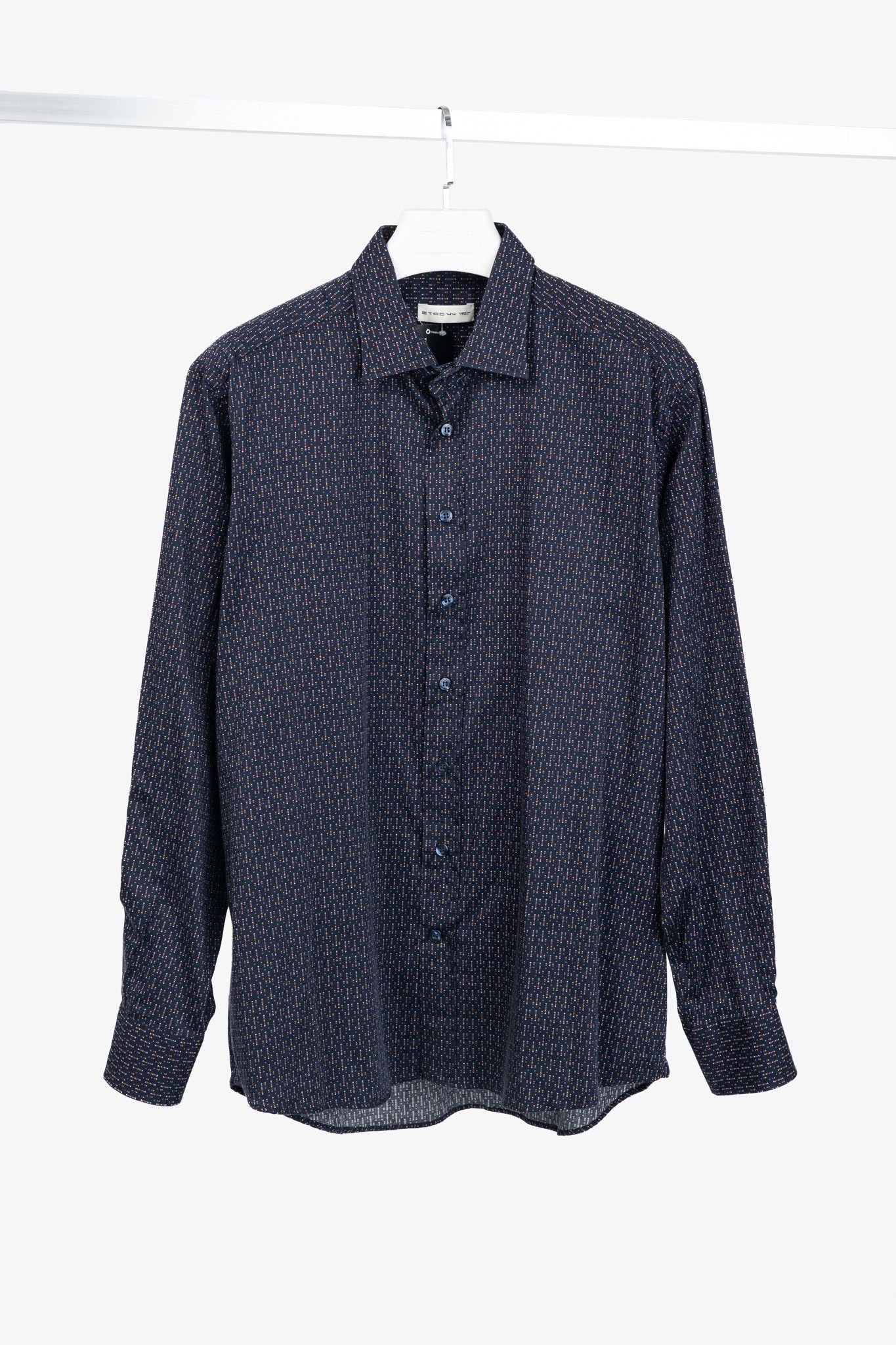 Etro Navy Micro-Dot Cotton Buttoned Shirt