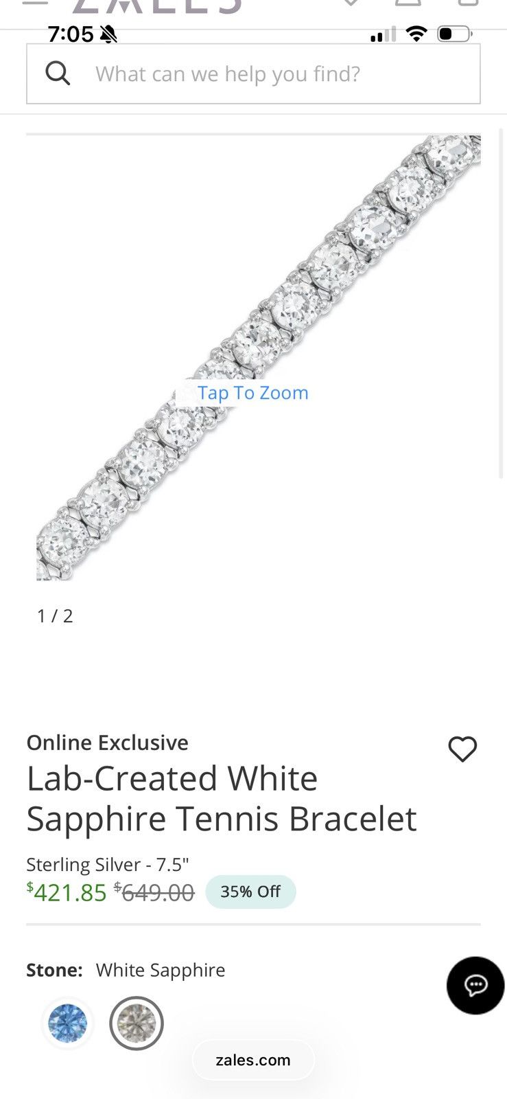 Zales White lab grown sapphire tennis braccket Size ONE SIZE - 1 Thumbnail