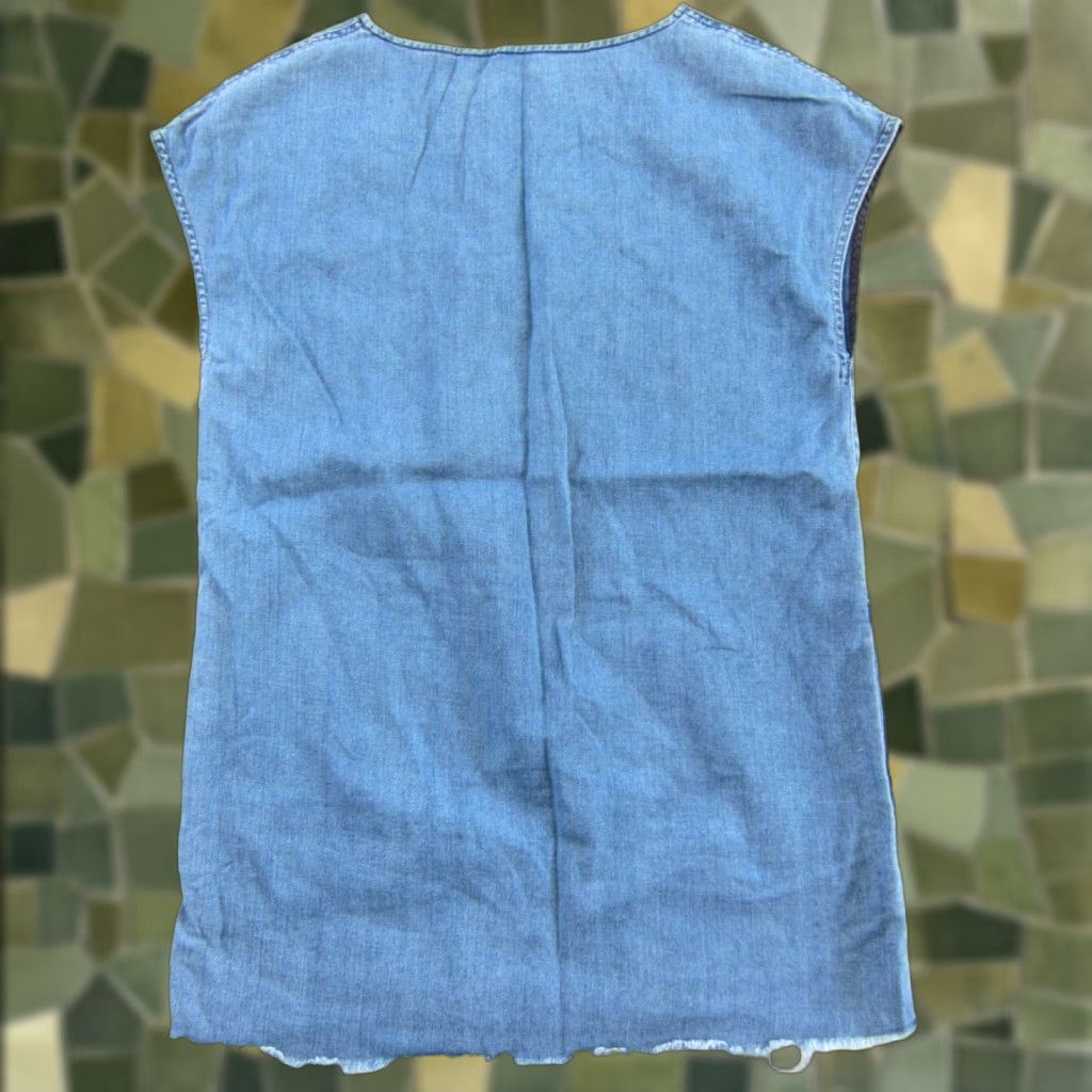 Vintage Wilfred Free Blue Denim Jean Cap Sleeve Pocket Raw Edge Mini Dress Medium Size 32" / US 10 / IT 46 - 1 Thumbnail