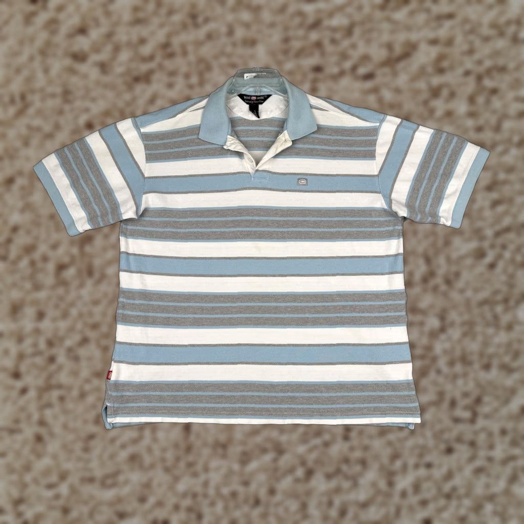Ecko Unltd. Ecko Unltd Polo Shirt Mens XL Blue Gray Striped Short Sleeve Cotton Logo Casual Size US XL / EU 56 / 4 - 1 Thumbnail