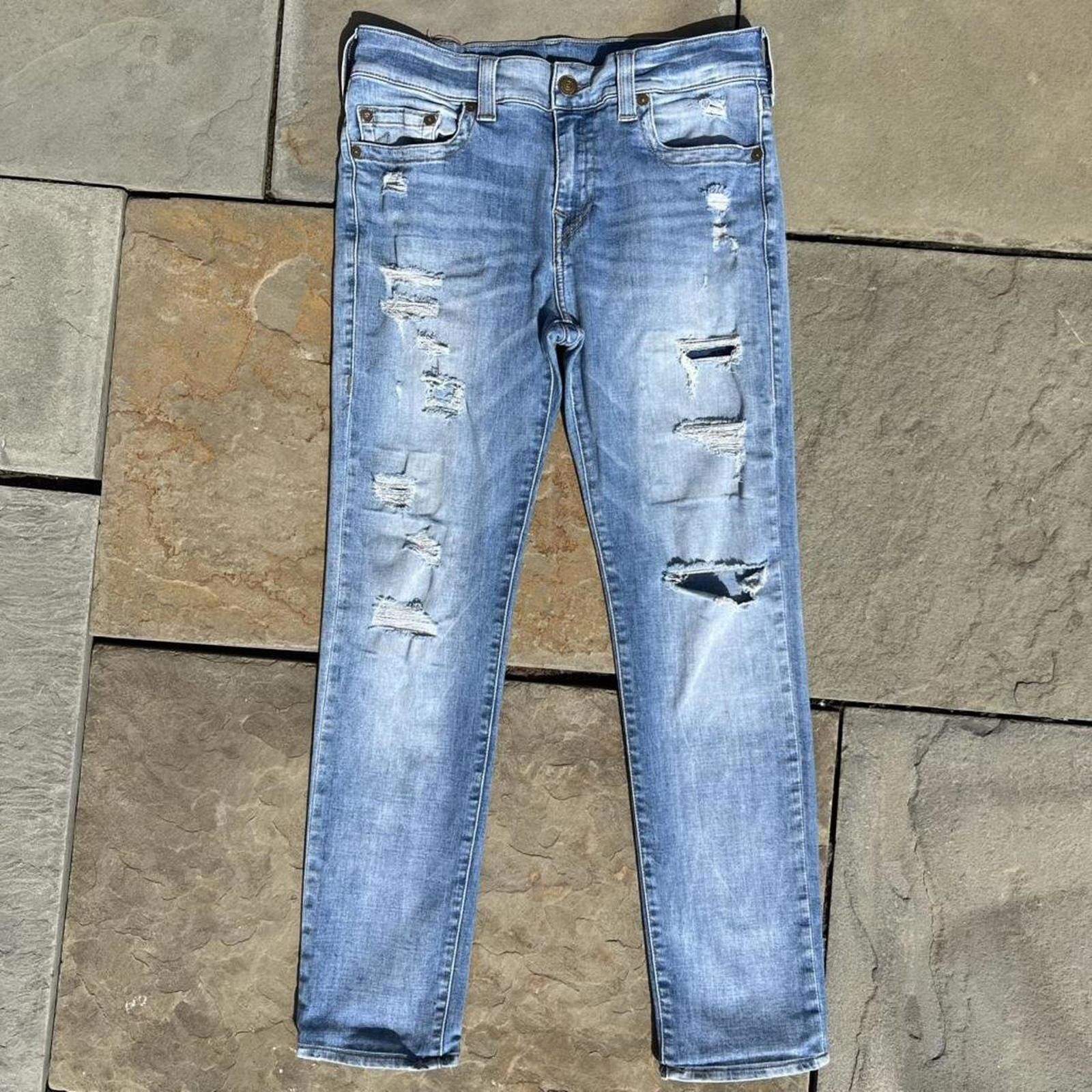 True Religion True Religion Distressed Light Wash Relaxed Skinny Jeans 32 Size US 32 / EU 48 - 1 Thumbnail